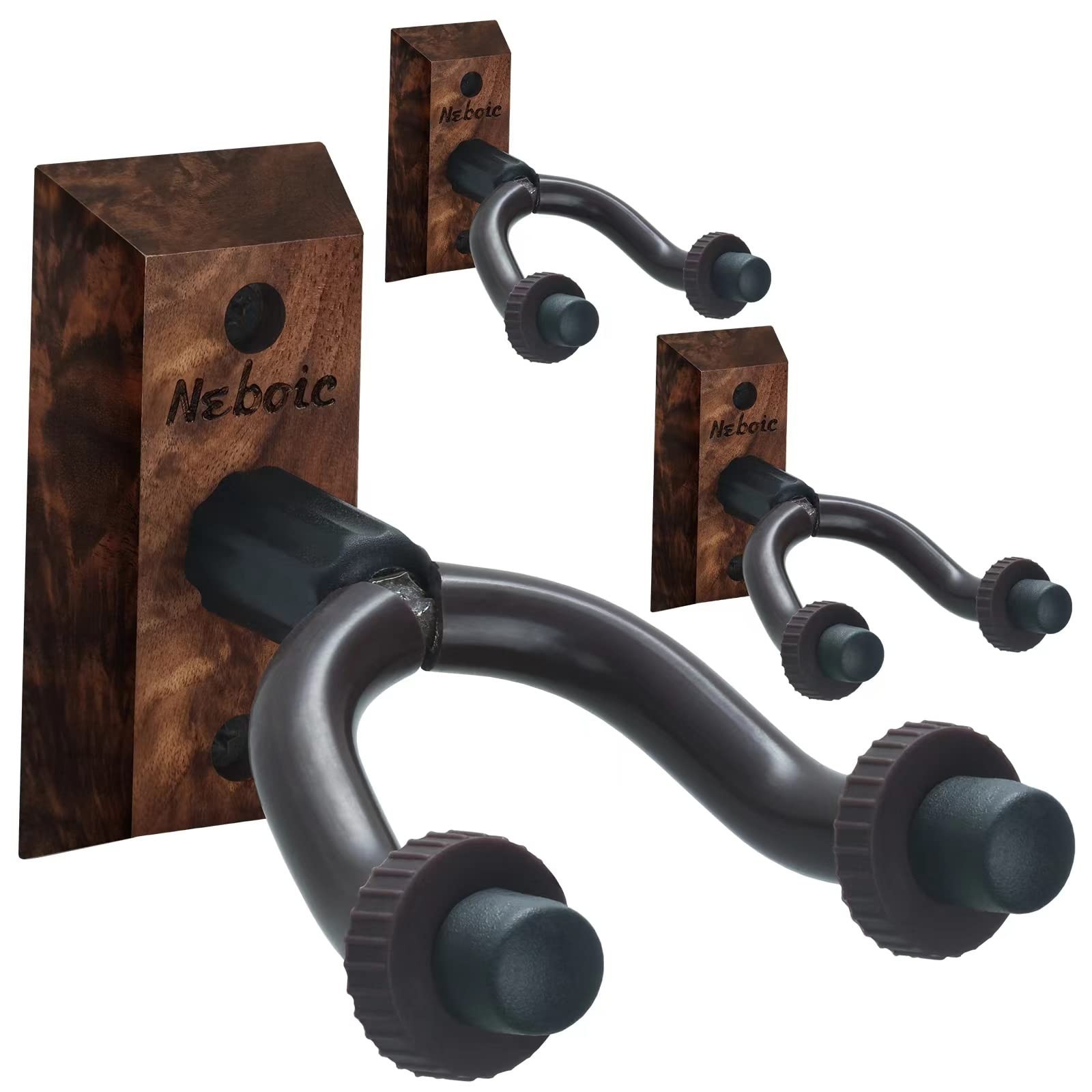 3 Pack Guitar Wall Mounts - Wooden Guitar Hangers with Hooks for Acoustic, El...