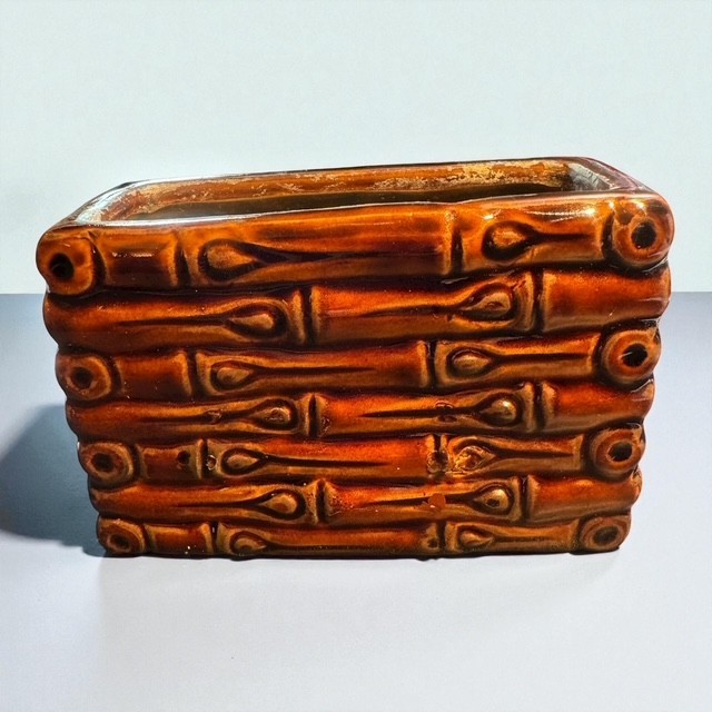 Ceramic BAMBOO and ELEPHANTS Planter Trunks Up for Luck