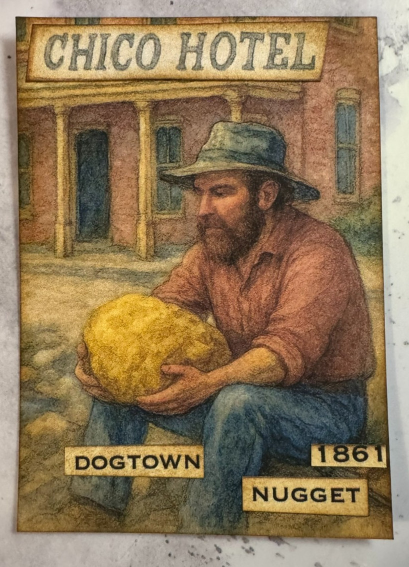 ACEO Art Card Mixed Media Collage California's Largest Gold Nugget Mining by KJS