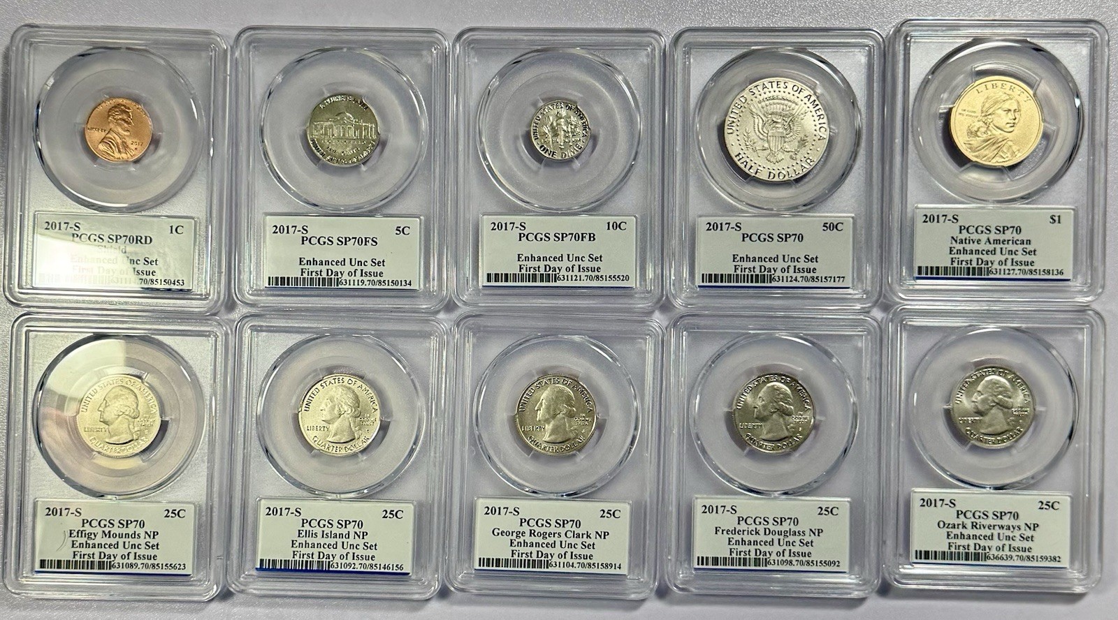 2017-S Enhanced Set PCGS SP 70 First Day Issue Denver ANA 10 Coin Set