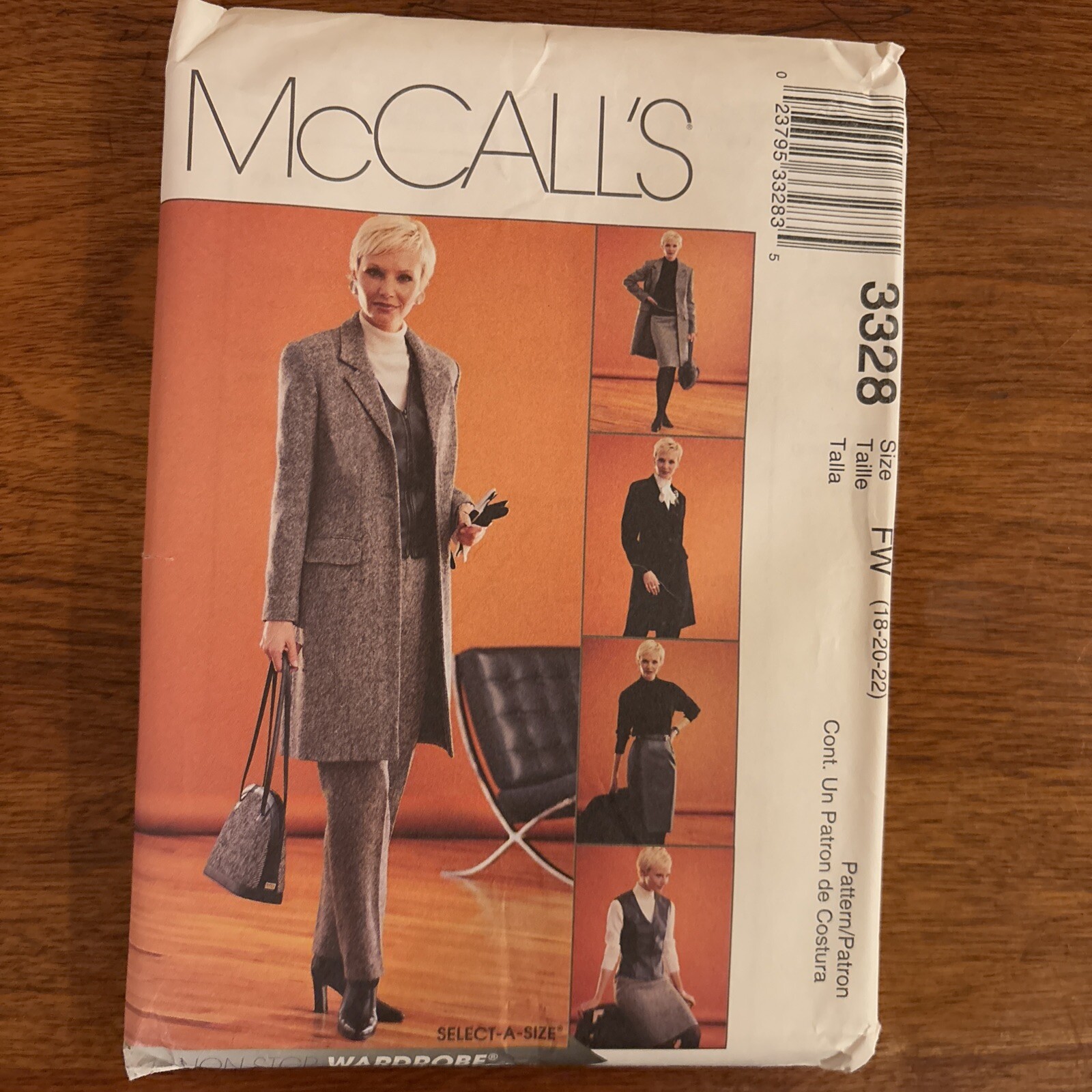 McCall's 3328 Size FW 18-22 Misses Lined Jacket, Vest, Pants & Skirt Pattern-UC