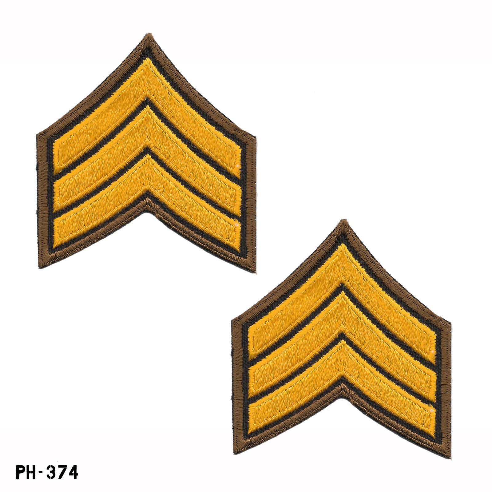 PAIR SGT Sergeant Chevron Sleeve Patches ~ Brown/Yellow ~ NOS Gemsco USA