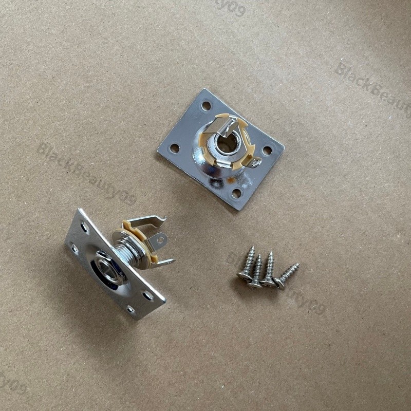 1Pc Chrome Square Guitar Jack Plate Input Output Socket with Screws
