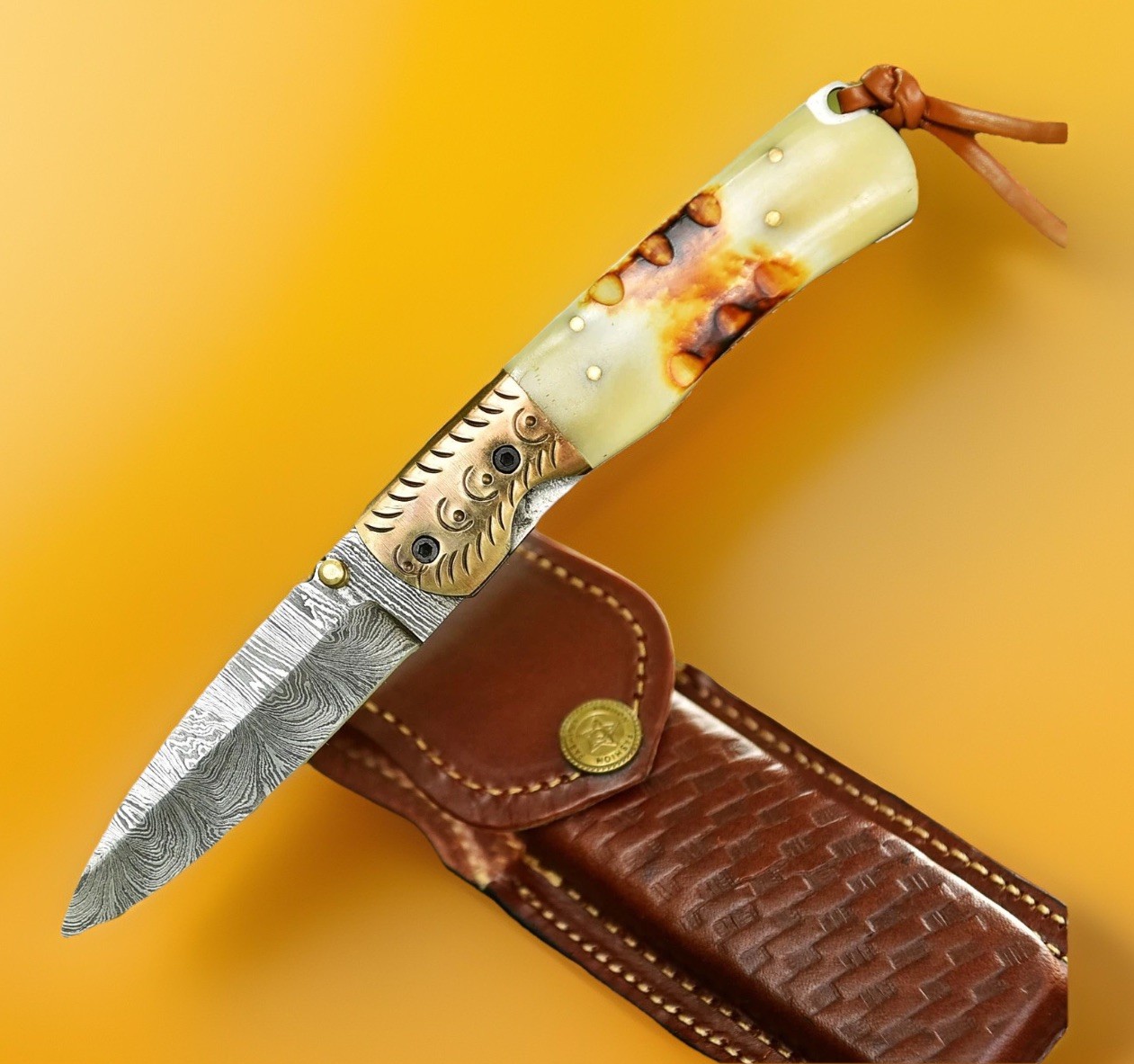 Handmade Damascus Steel Folding Blade Pocket Knife Sport Outdoor Survival