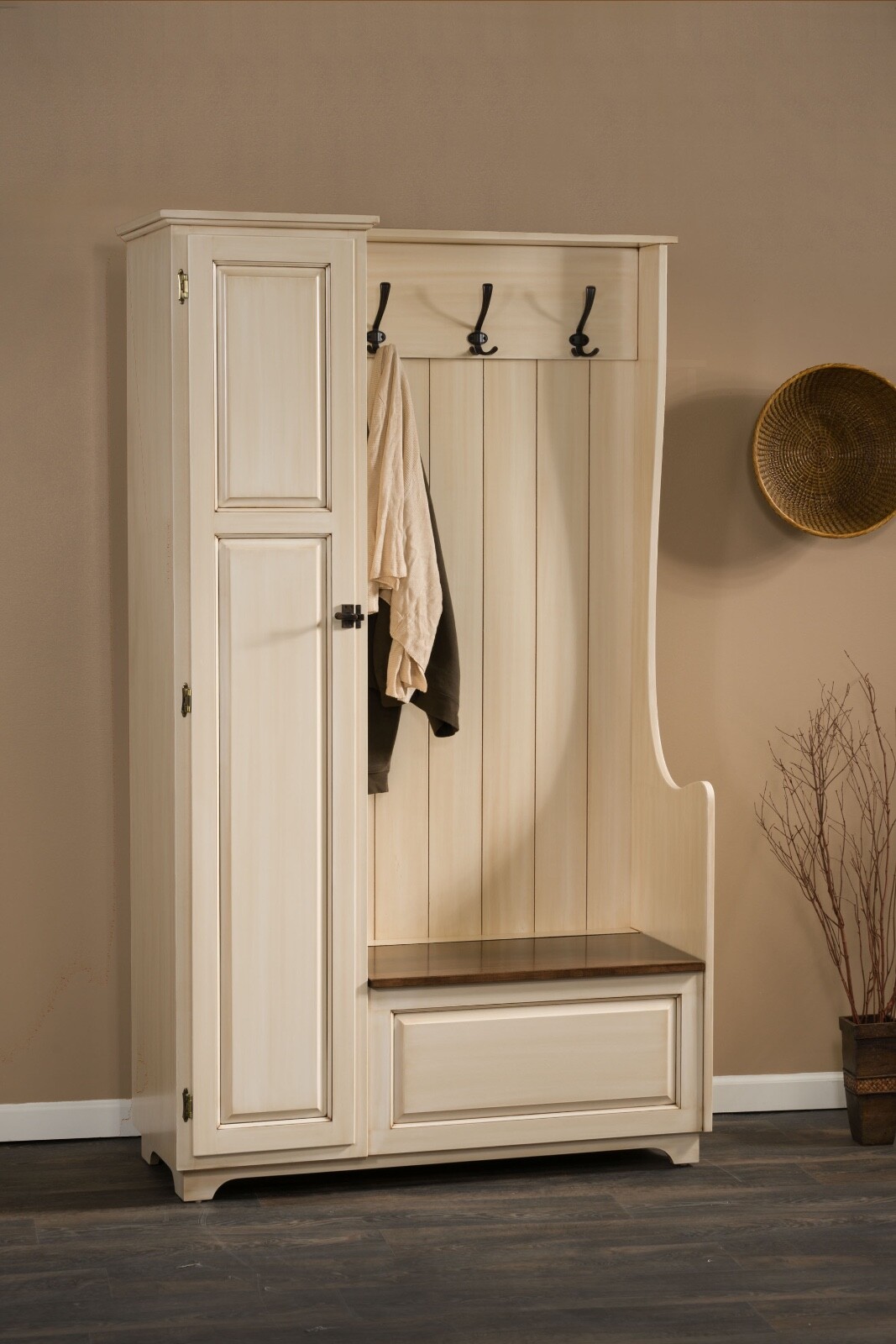 Amish Country Painted Wood Hall Tree Storage Bench Hallway Entryway Seat Coat