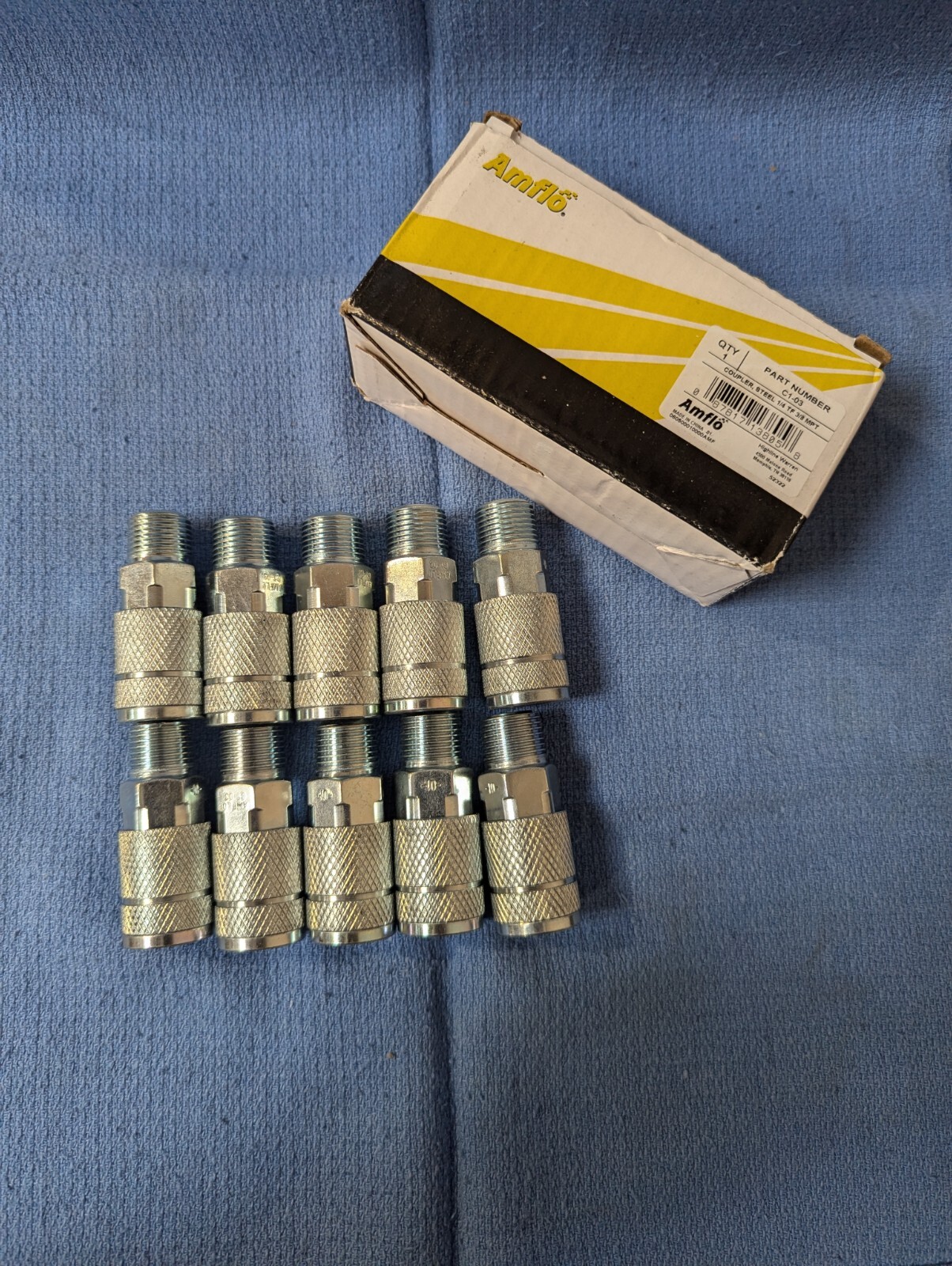 AMFLO C1-03 STEEL COUPLER 1/4" T DESIGN X 3/8" MNPT 10PK B12E/DC103 - NEW