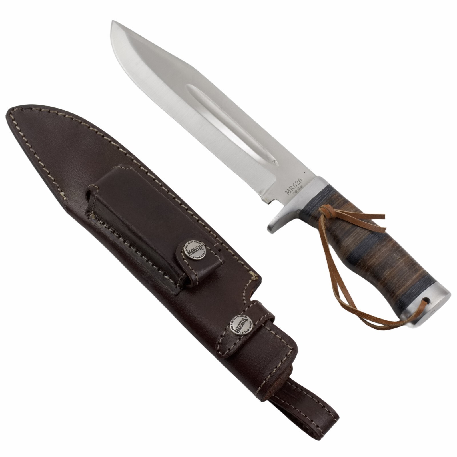 Marbles Stacked Leather Handle Hunter Fixed Blade Knife MR626 Sheath
