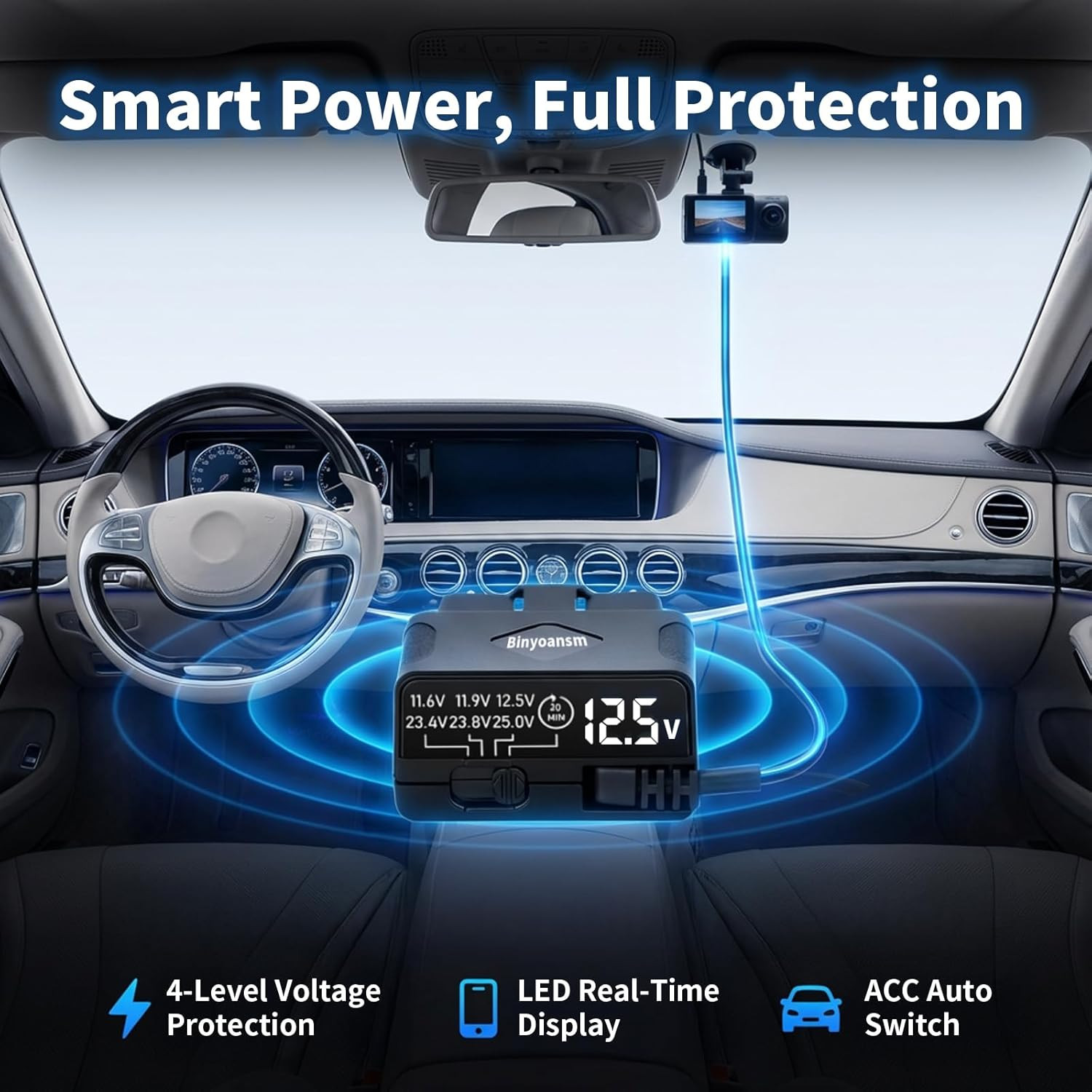 OBD Dash Cam Power Cable USB C with Acc Detection, Plug and Play Hardwire Kit fo