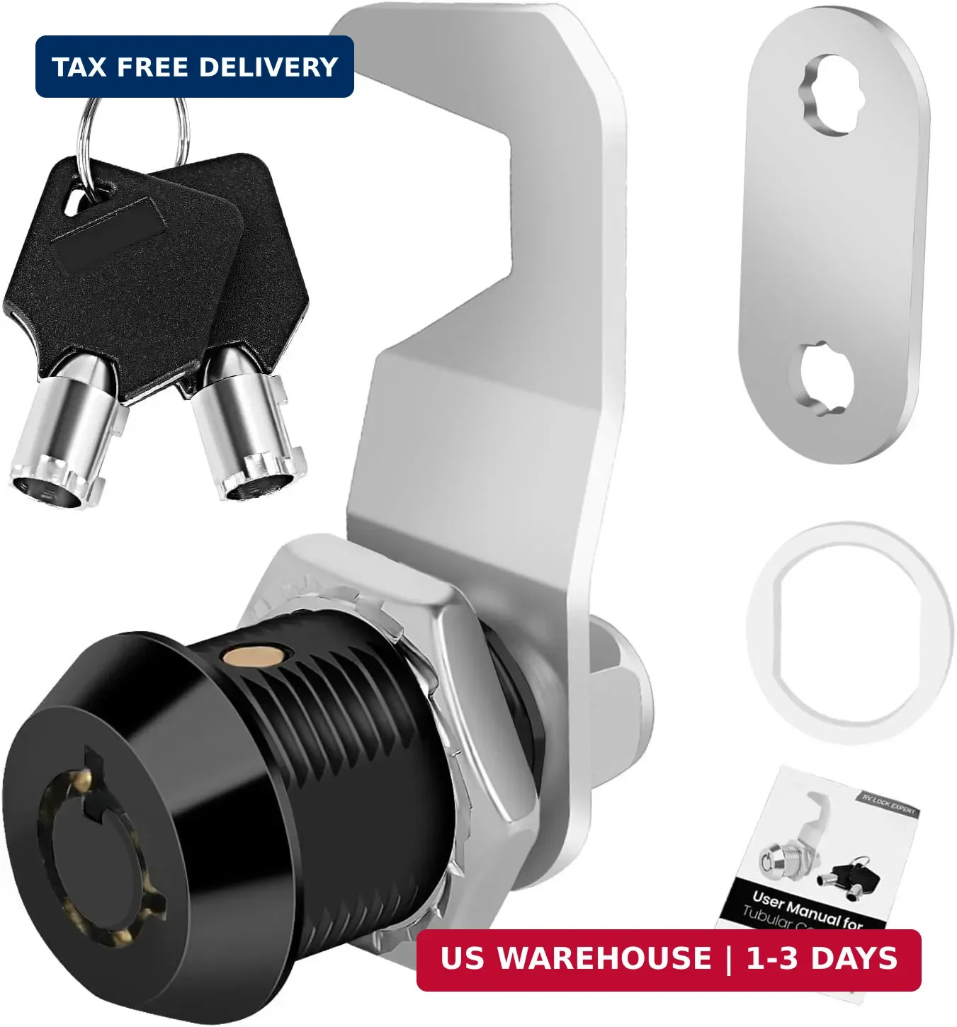 Black Toolbox Lock with Keys, Cabinet Locks Keyed Alike, Hook Cam, Tubu