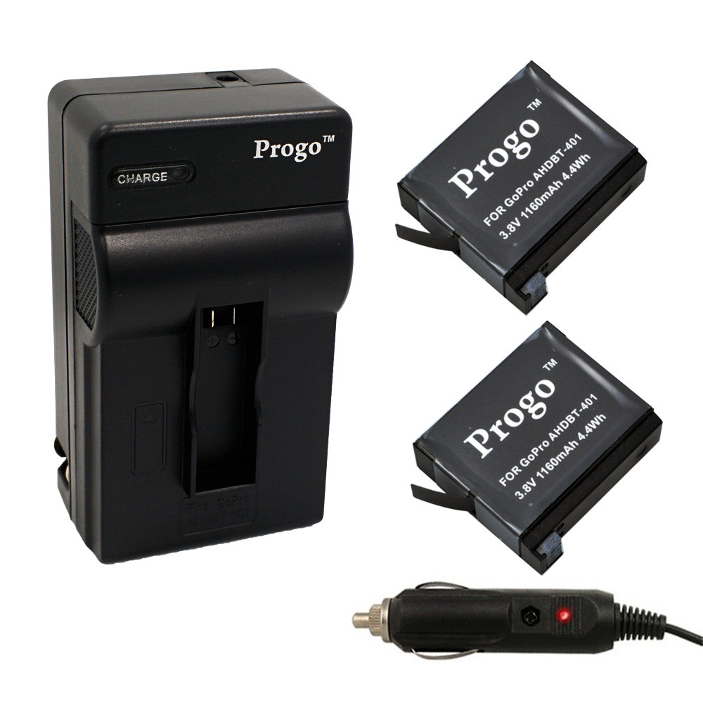 2 Battery + AC/Car Charger Kit for Gopro HERO 4 Black Silver AHDBT-401 AHDBT401