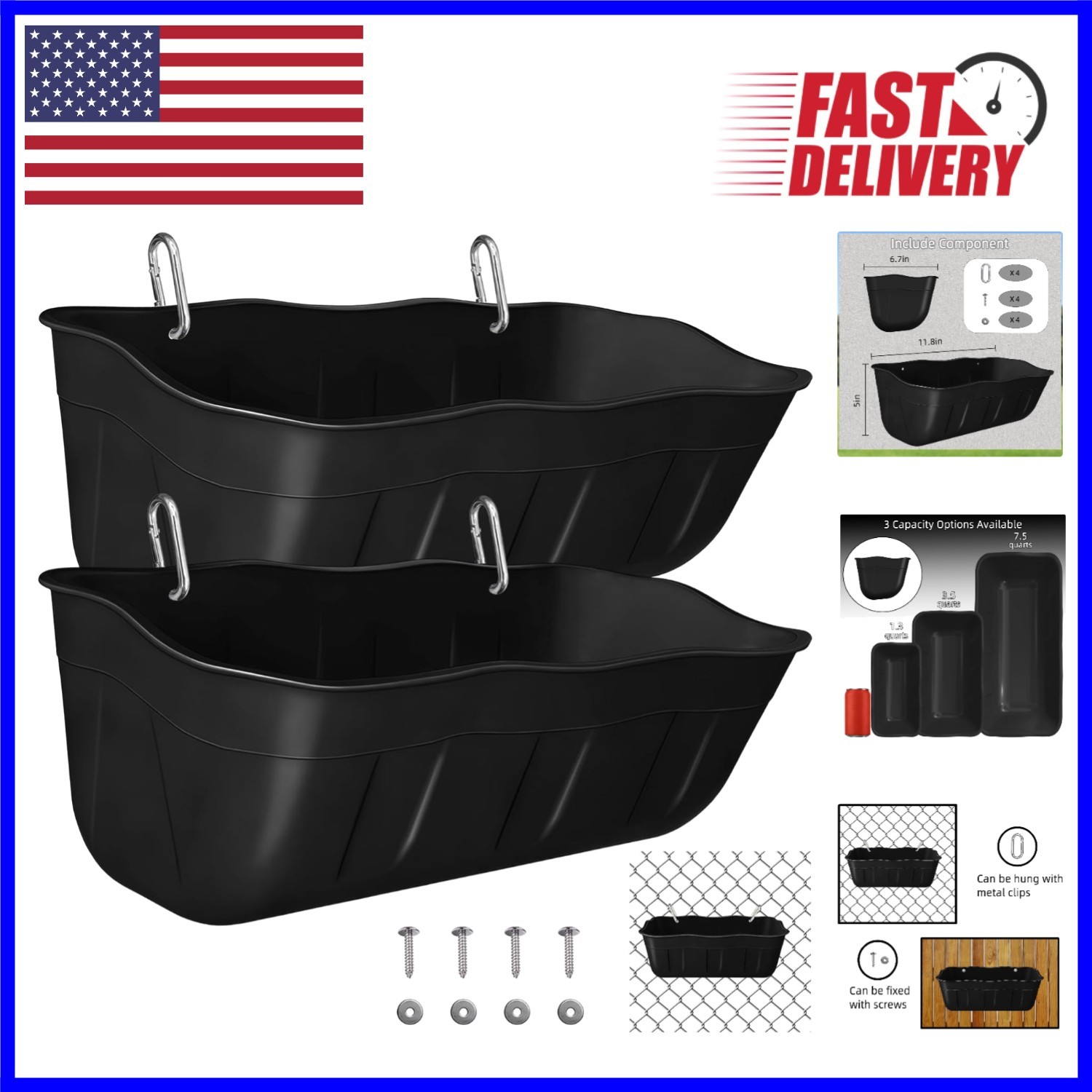 Versatile 3.5 Quart Hanging Feeder for Chickens, Ducks, Goats - Black Set