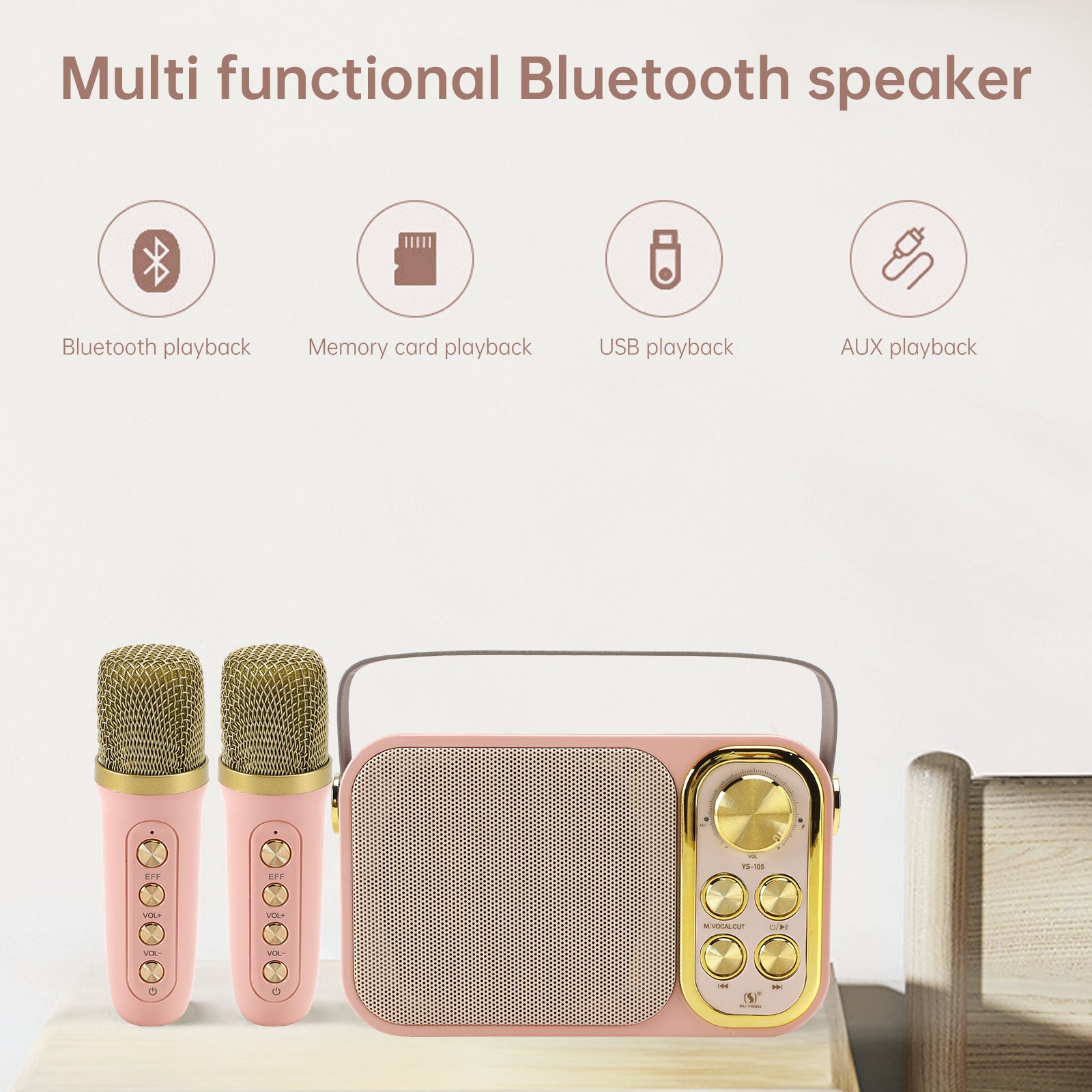 Mini Wireless Bluetooth Speaker 10W Power Home Dual Microphone Speaker Karaoke··