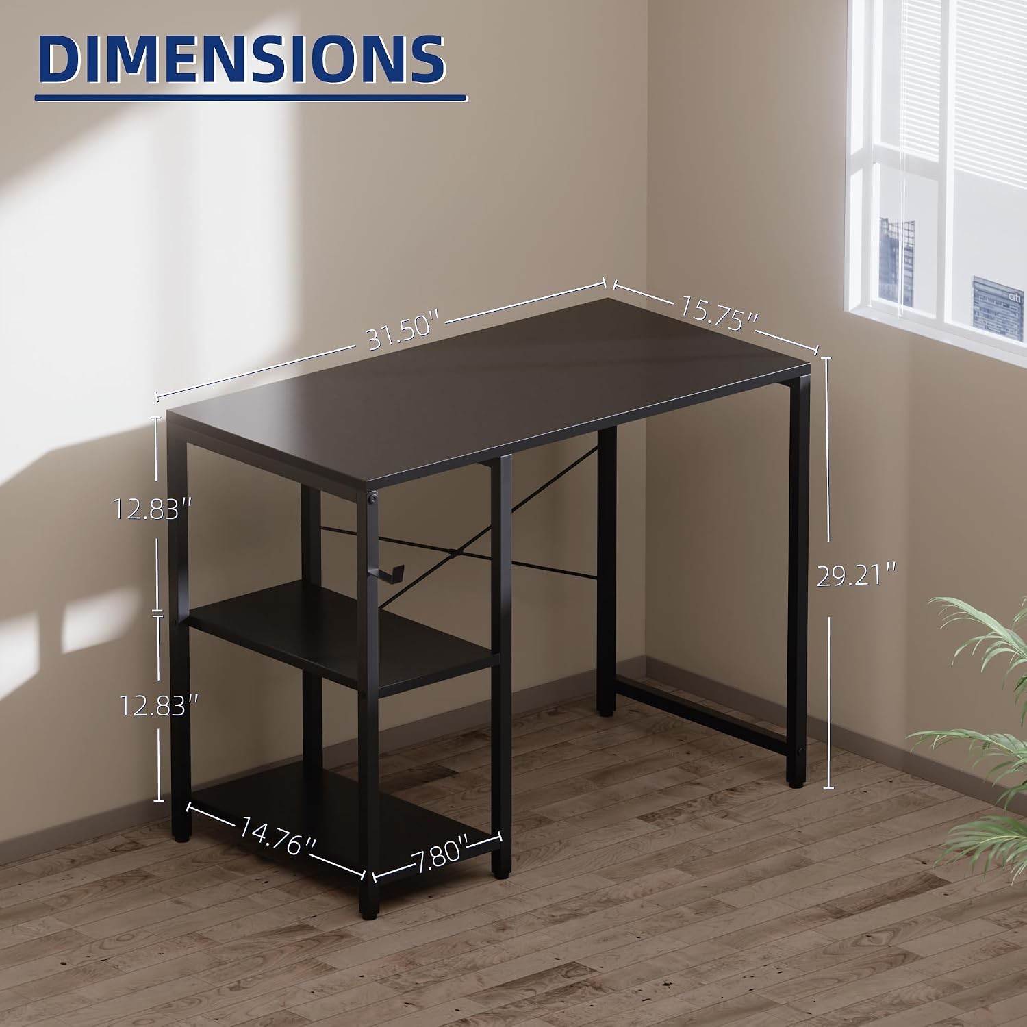 32 Inch Small Computer Desk with Shelves, Home Office Desk with Headphone