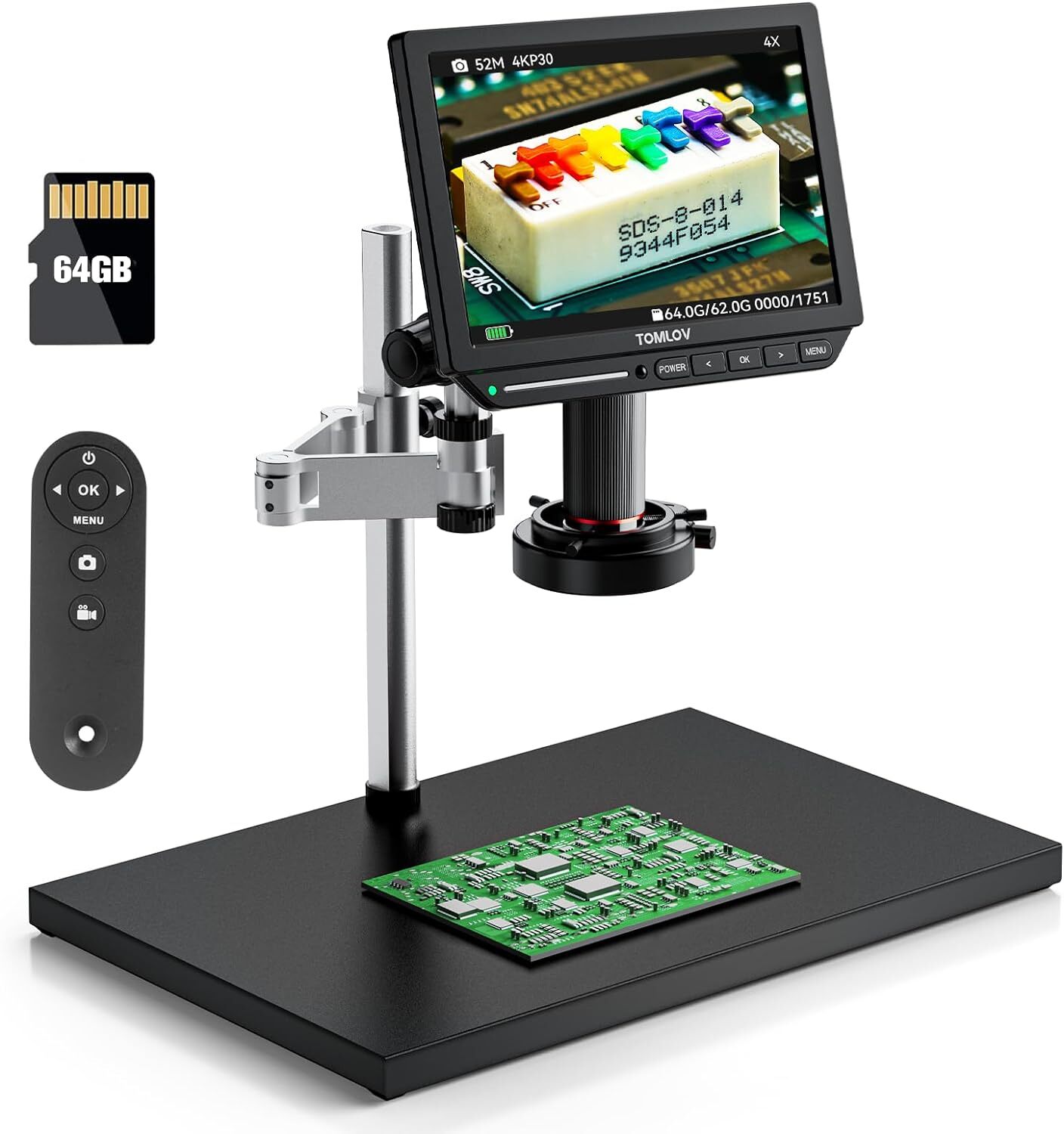 TOMLOV 4K Digital Microscope 2000x Soldering Microscope for Electronics Spin Arm