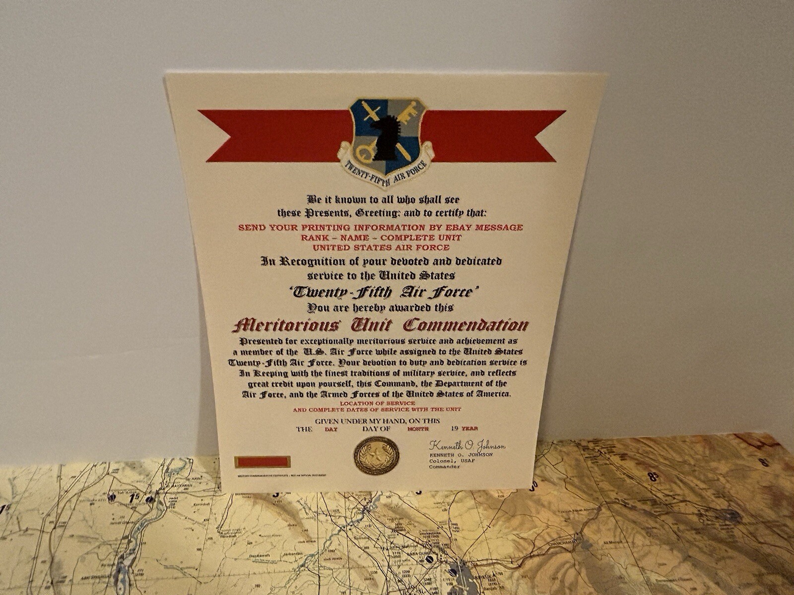 U.S. AIR FORCE / 25TH AIR FORCE - MERITORIOUS UNIT COMMENDATION CERTIFICATE