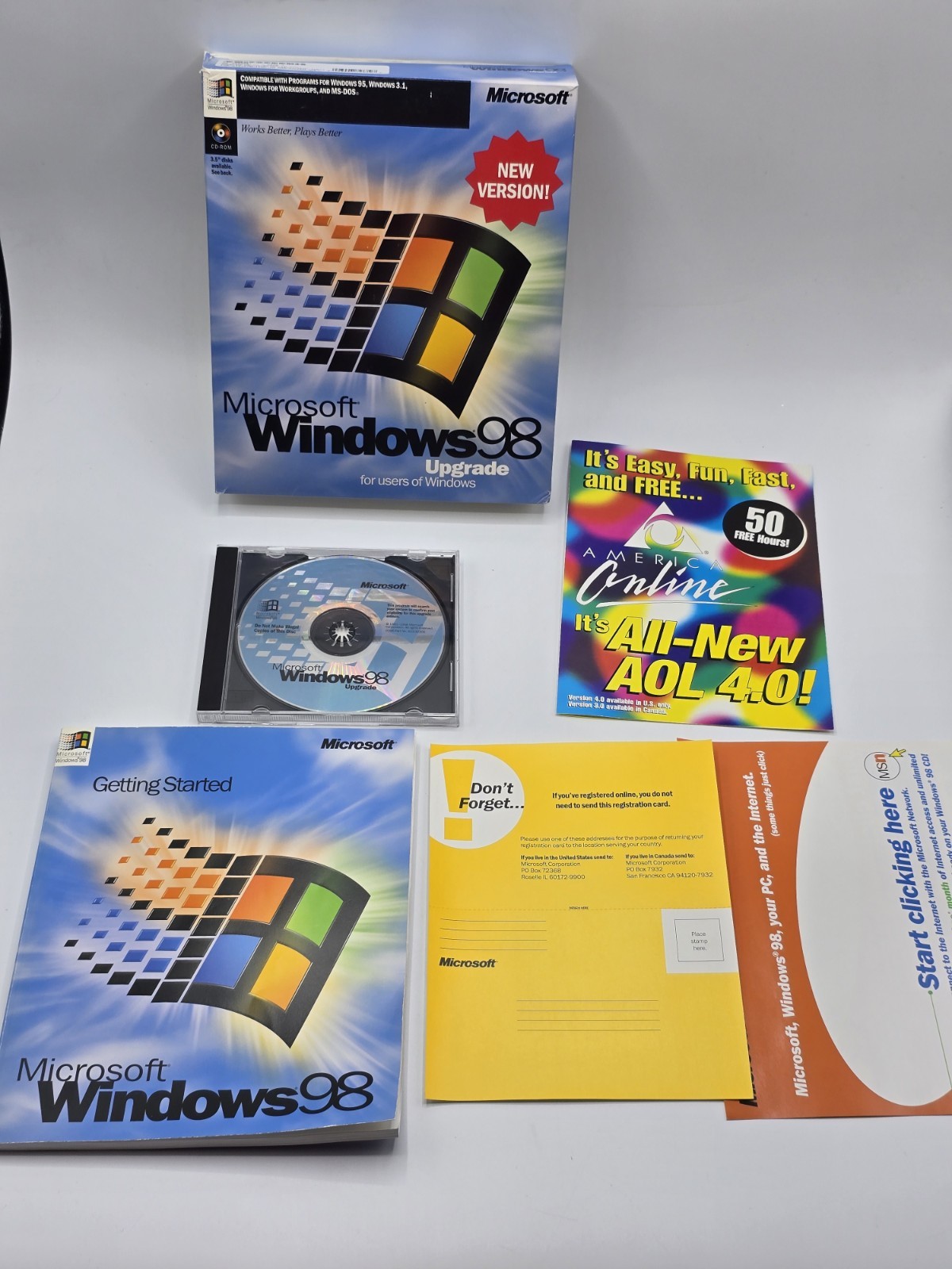 Microsoft Windows 98 Upgrade New Version CD-ROM w/Product Key & Book   Big Box