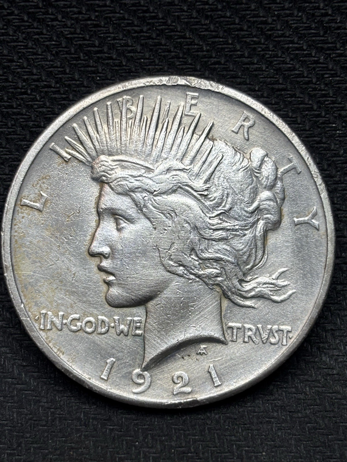 1921 PEACE DOLLAR HIGH RELIEF SHARP AU DETAILS! KEY DATE CLEANED RIM DING