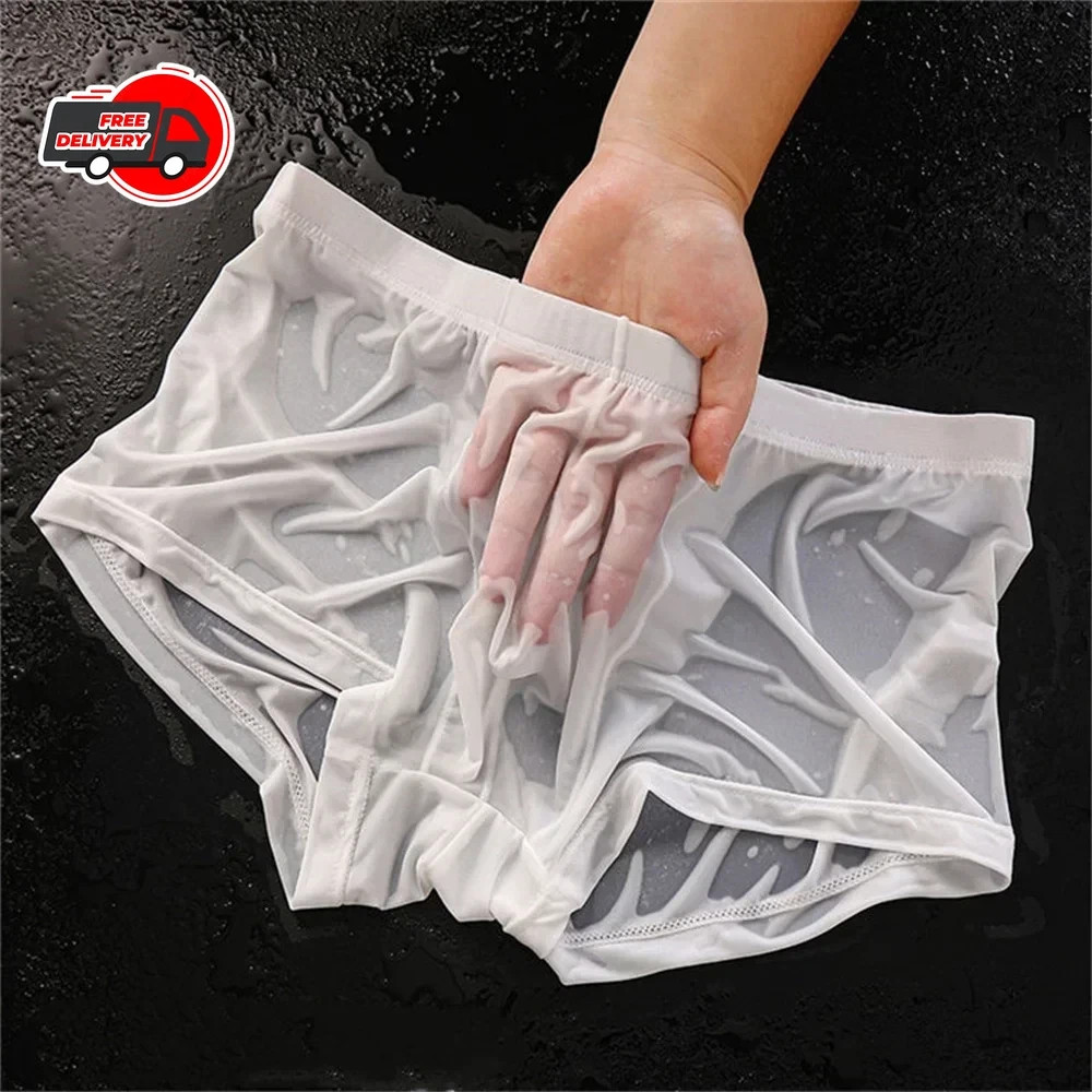 Ultra Thin Ice Silk Boxers Underwear Men Semi-transparent Seamless Sexy Male...