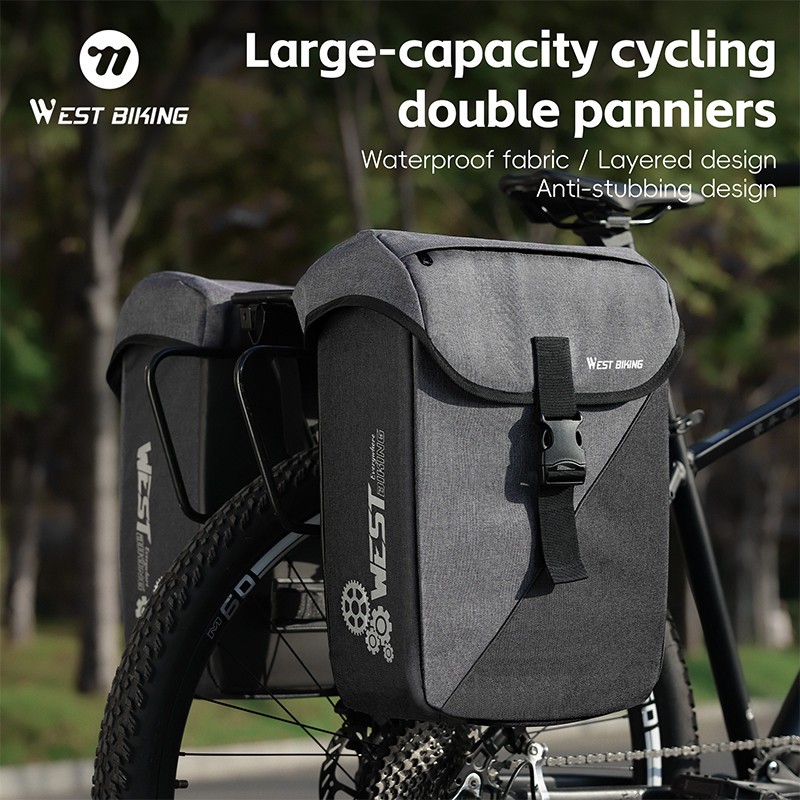 WEST BIKING MTB Bike Double Pannier Set Waterproof Bicycle Rear Bag Gray 32L