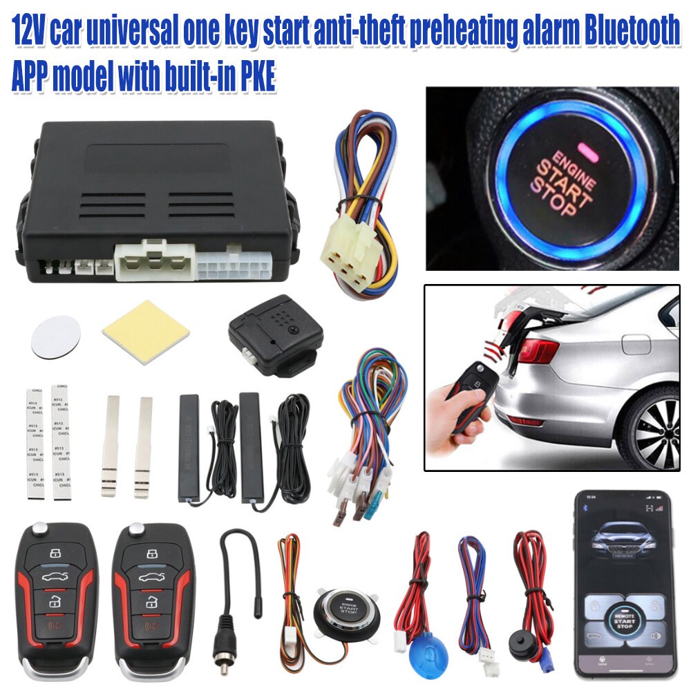 Car Smart Keyless Entry Engine Start Stop Alarm System Push Button Remote Auto