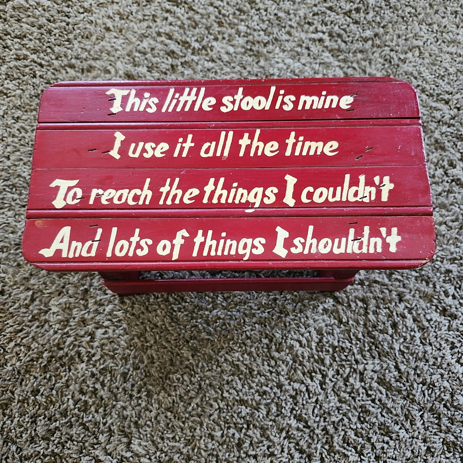 Vintage Red Child's Wood Step Stool  "This little stool is mine..."