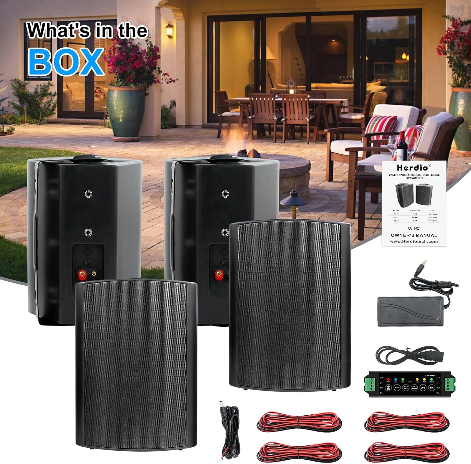 Herdio 4 Pack 6.5" Outdoor Bluetooth Speakers 800W Waterproof Patio Speakers