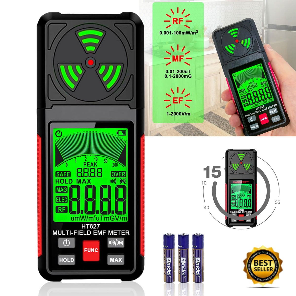 EMF Meter, 3-in-1 Electromagnetic Field Radiation Detector for EF RF MF