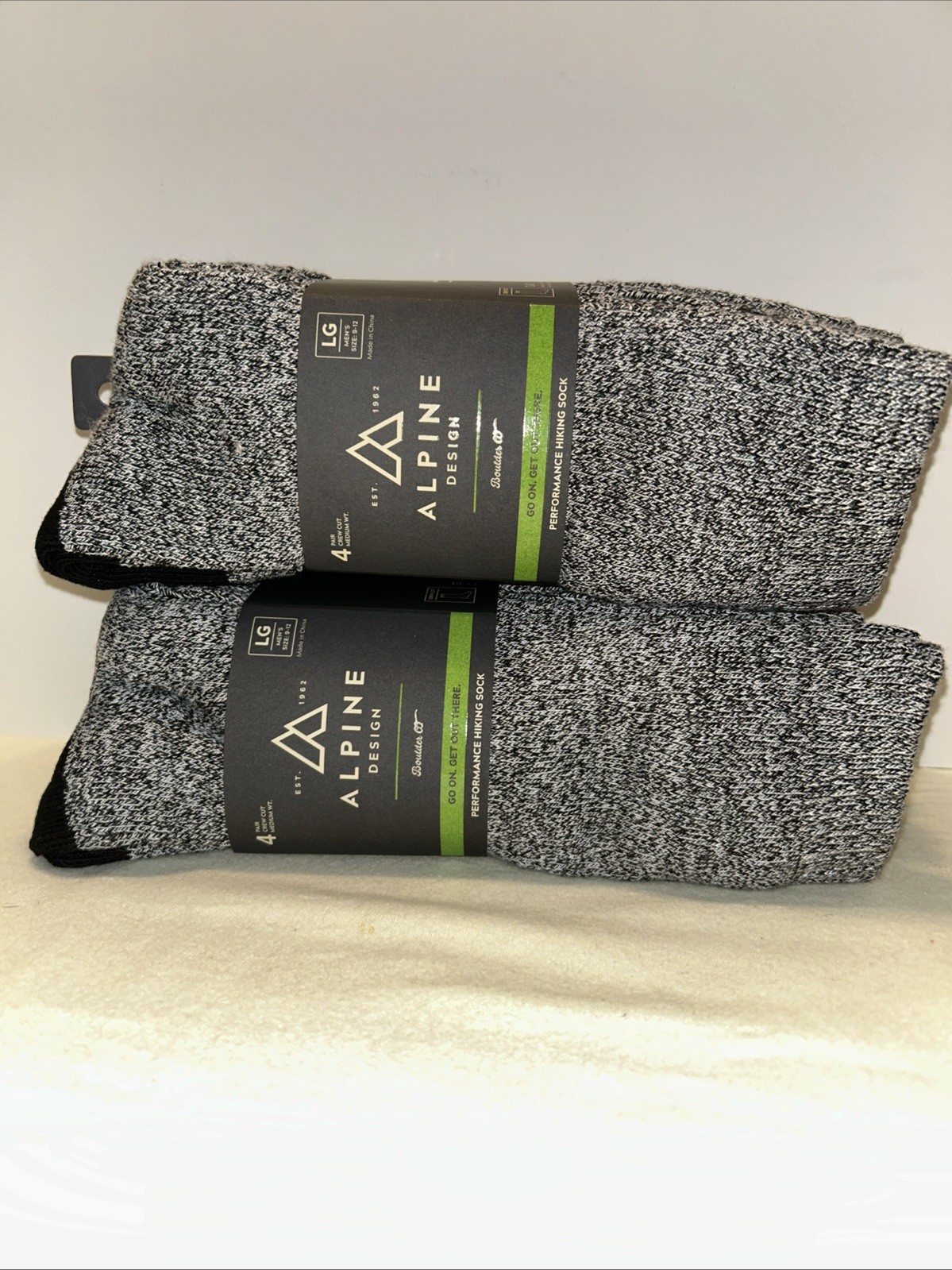 2 Pkgs Alpine Design Performance Hike Crew Socks Mens Large Black Gray New L2019