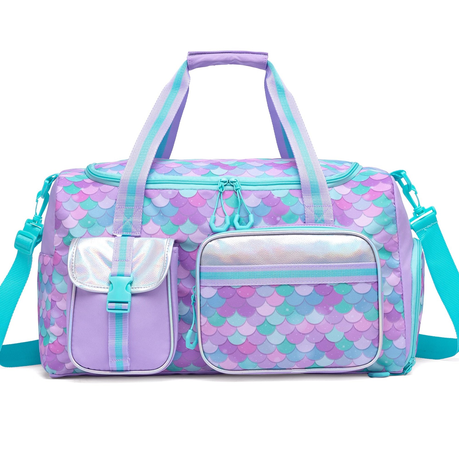 Mermaid Girls Duffle Bag - Gym Travel Dance Weekender w/ Shoe Compartment