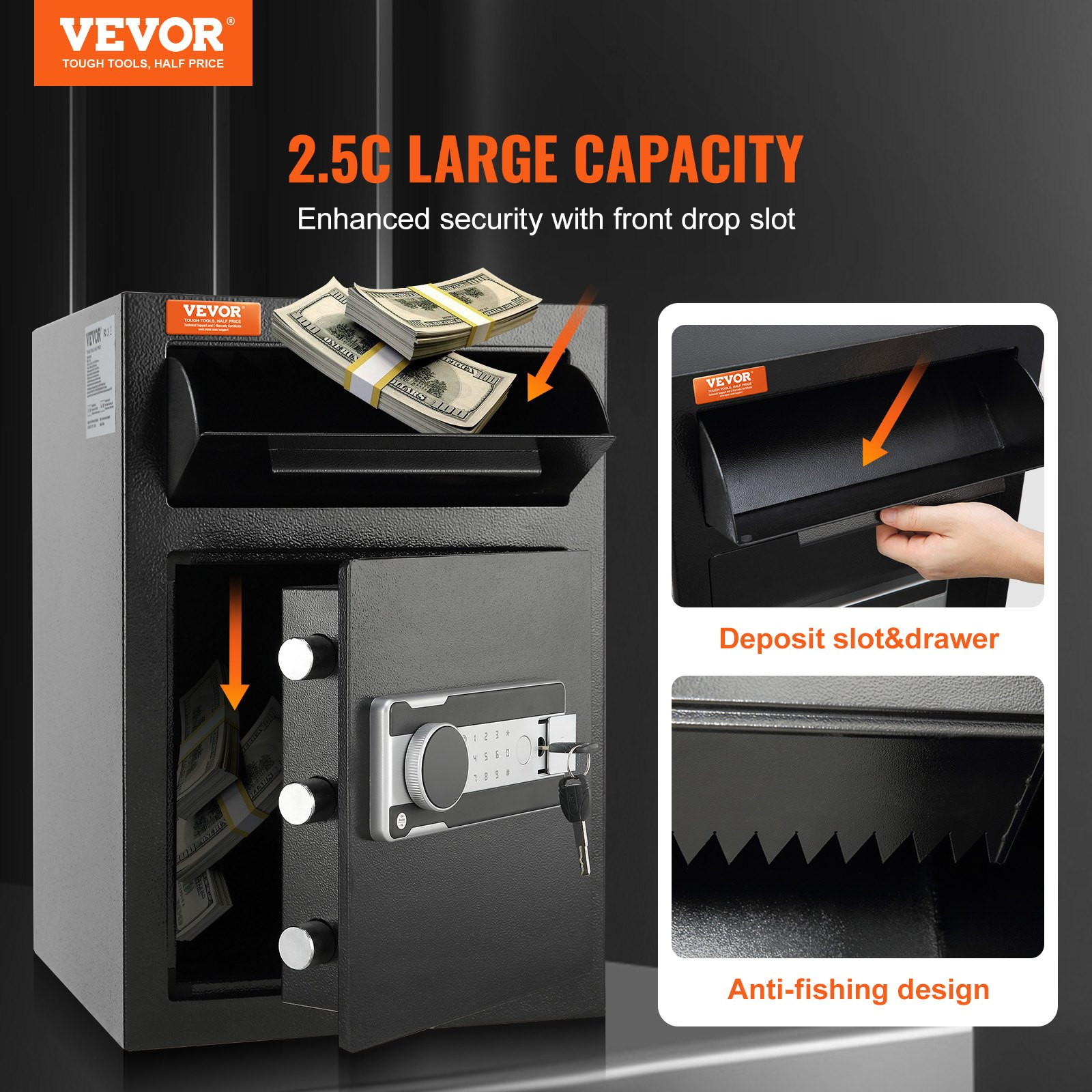 2.5 Cub Depository Safe, Deposit Safe with Drop Slot, Office