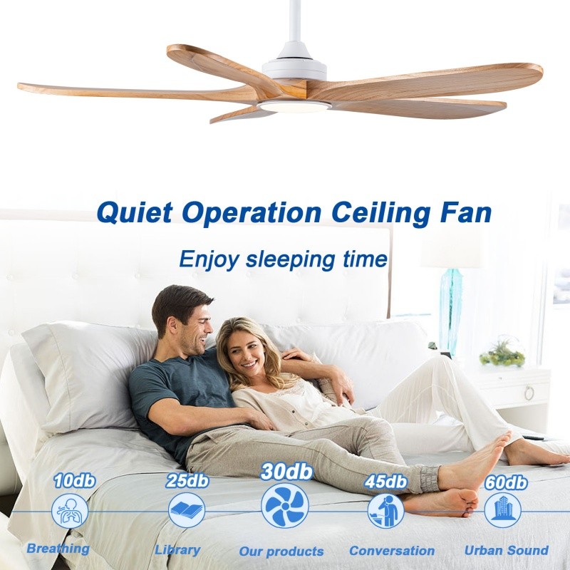 52" Modern Solid Wood Ceiling Fan w/Light 3CCT Noiseless Reversible APP/Remote