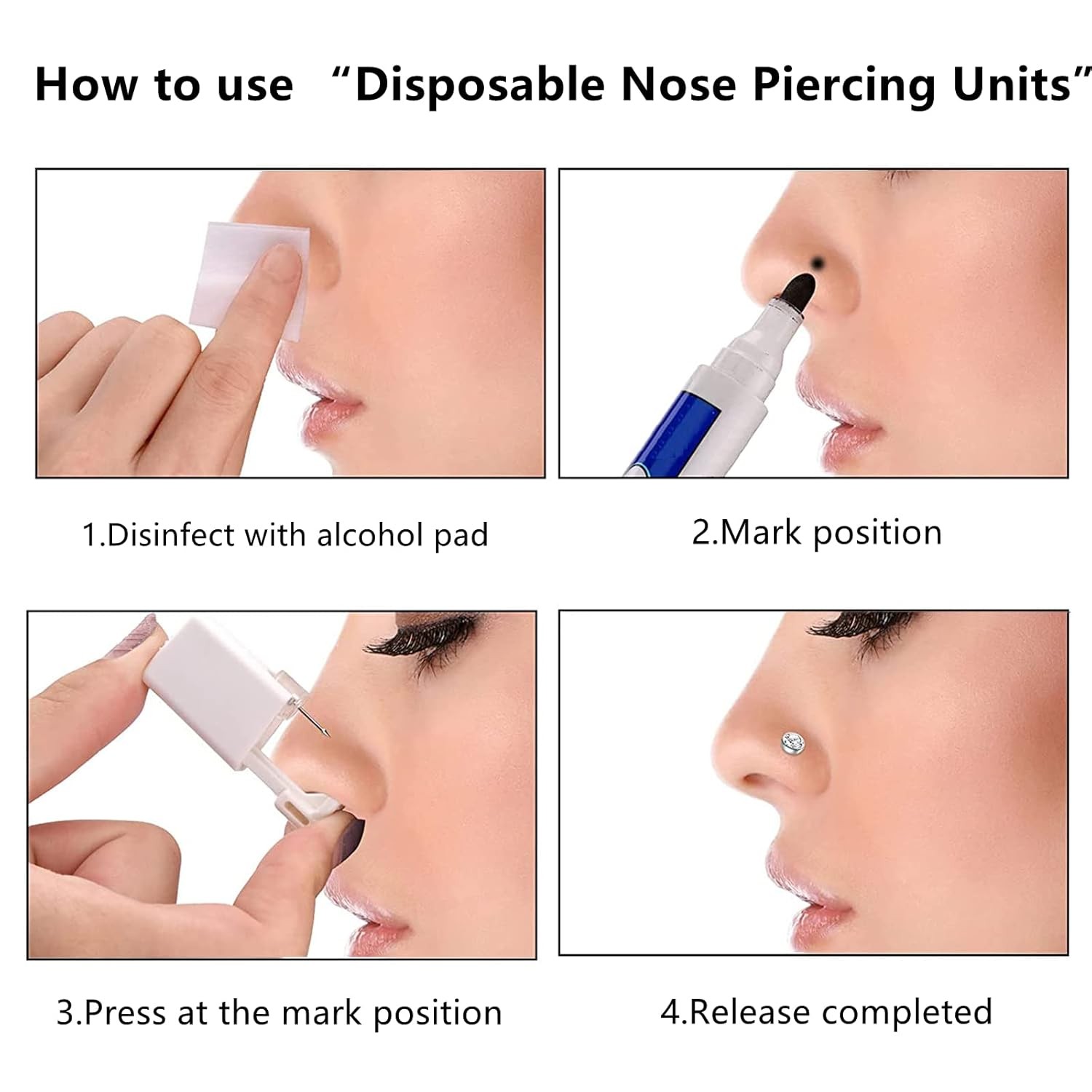 Nose Piercing Kit - 3 Pack Self Gun, Disposable Safety Nose...