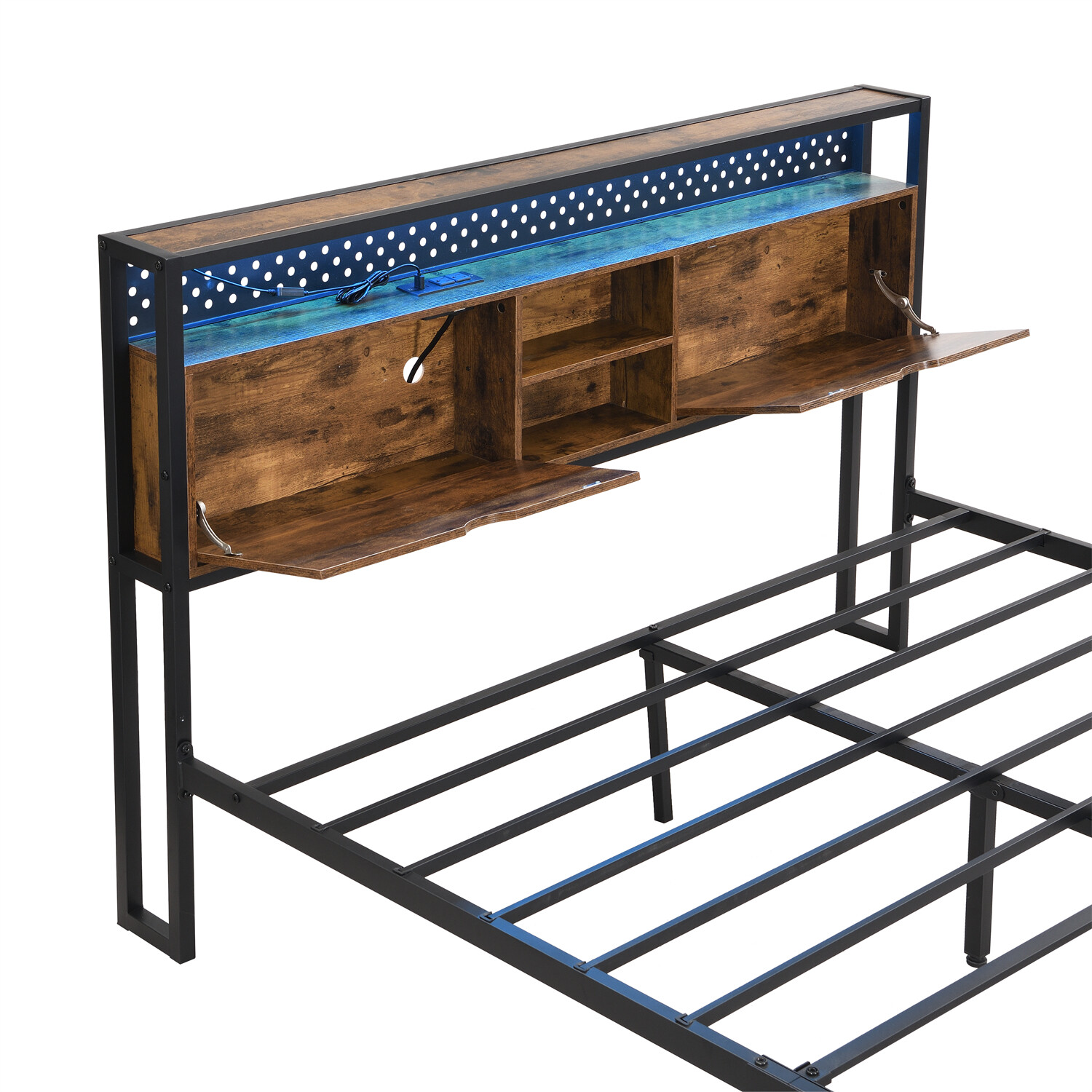 Full/Queen/King Size LED Bed Frame Metal Platform Bed w/ Charging Station