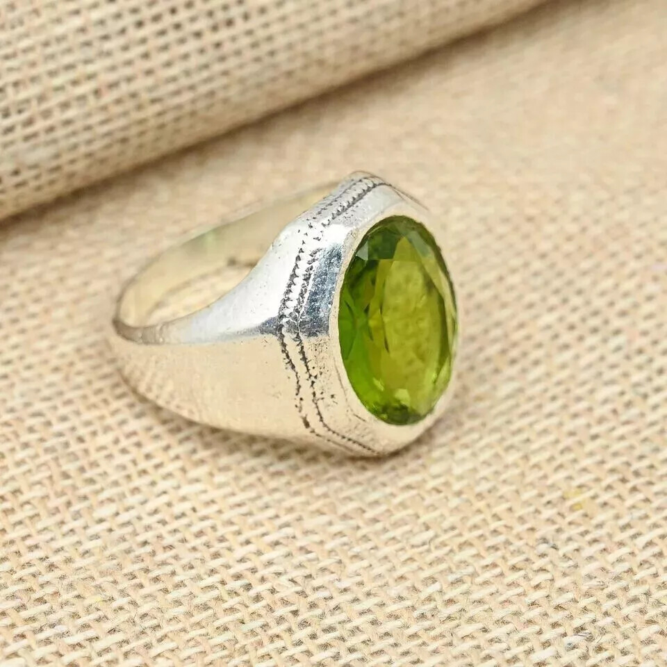Peridot Gemstone Anniversary Ring 925 Sterling Silver Men's Ring All Size  D67