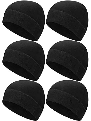 6 Pcs Fleece Skull Cap Men Fleece Beanie Winter Watch Hat Warm One Size Black