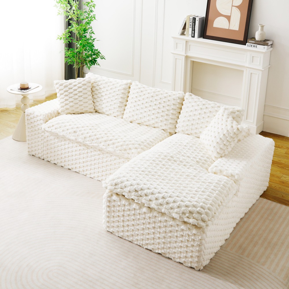 White Turtle Velvet Sofa w/ Chaise Lounge - Modular L-Shape or Straight