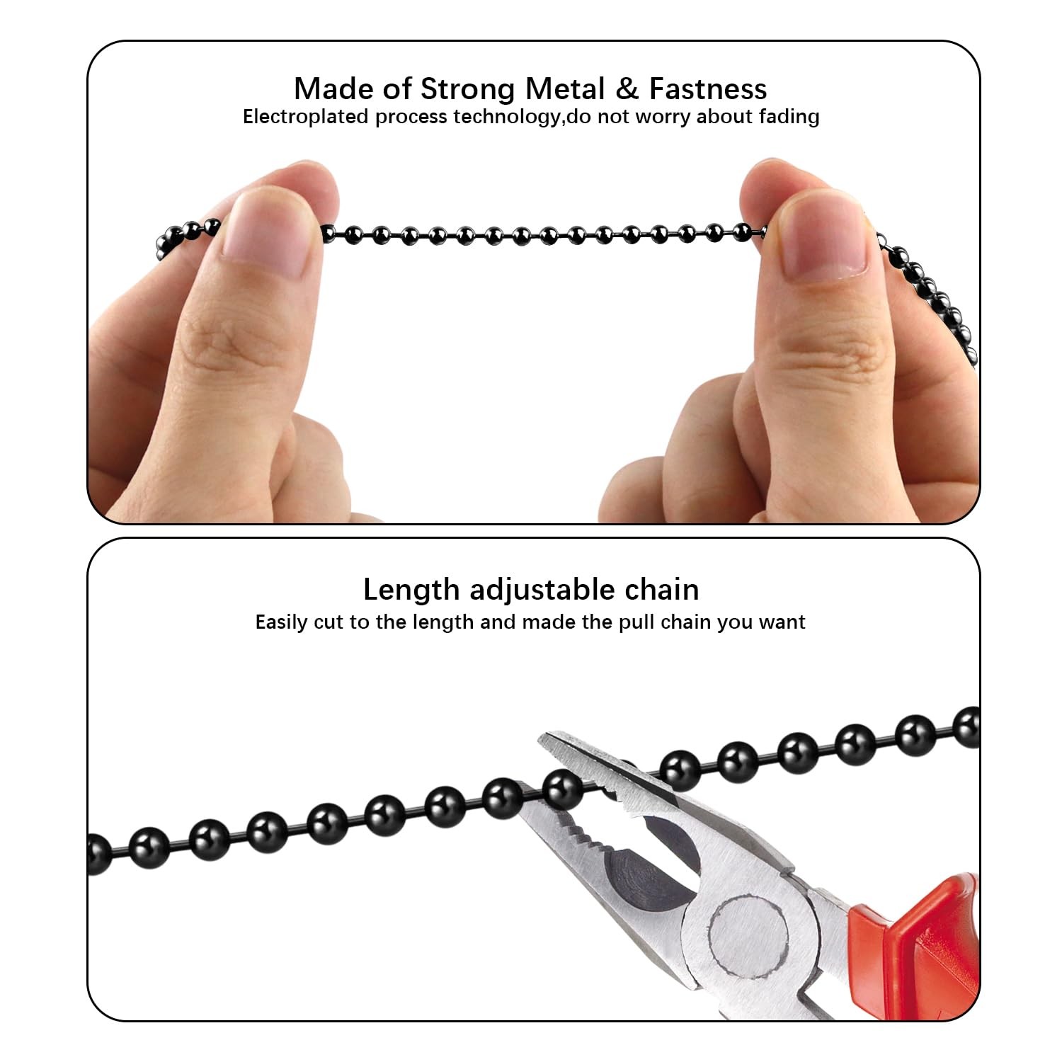 Black Ceiling Fan Pull Chain, 120" Extra Long Rust Proof 3mm Beaded Ball Ligh...