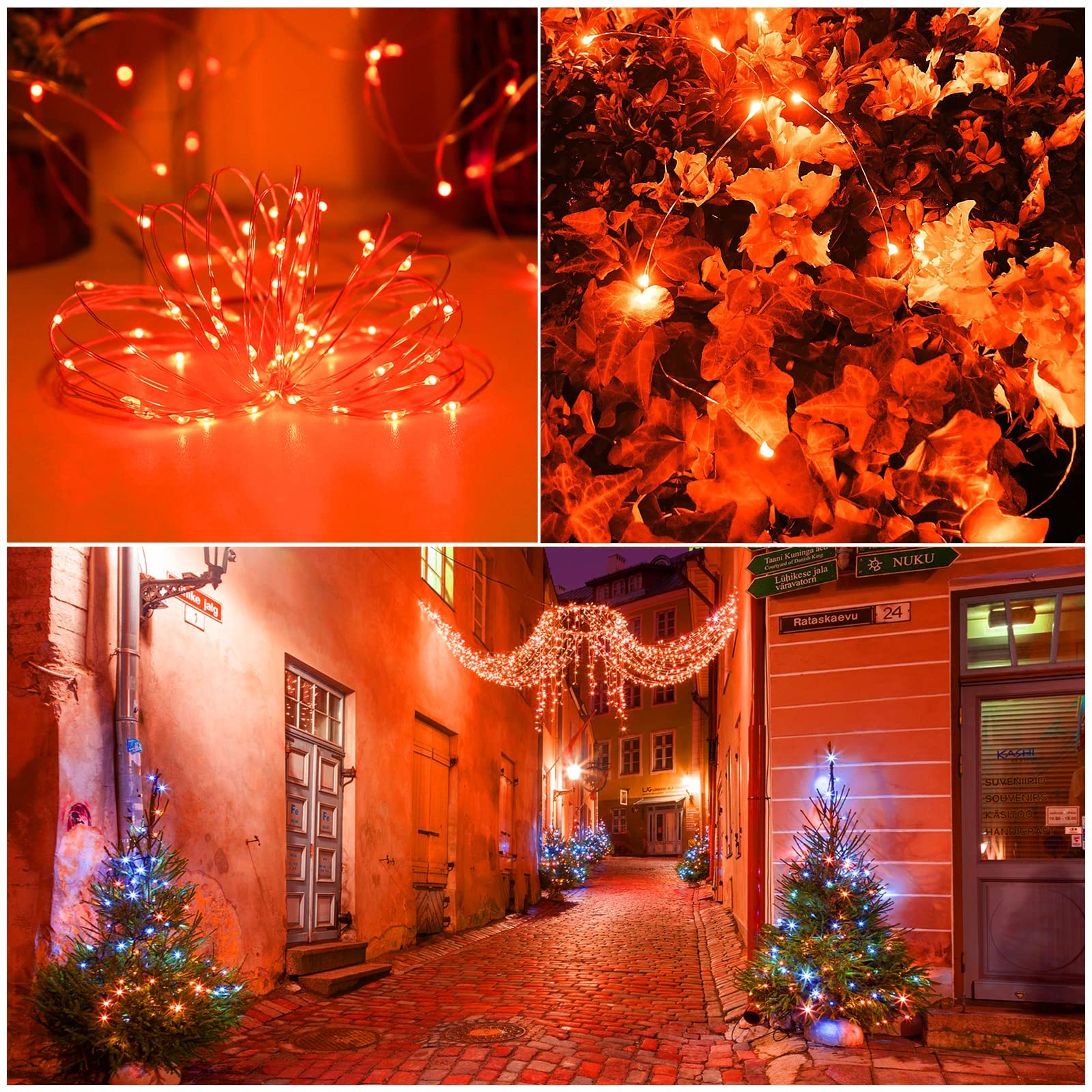 Fall Outdoor Decor, Solar Orange Copper String Lights, Fall Lights Tha