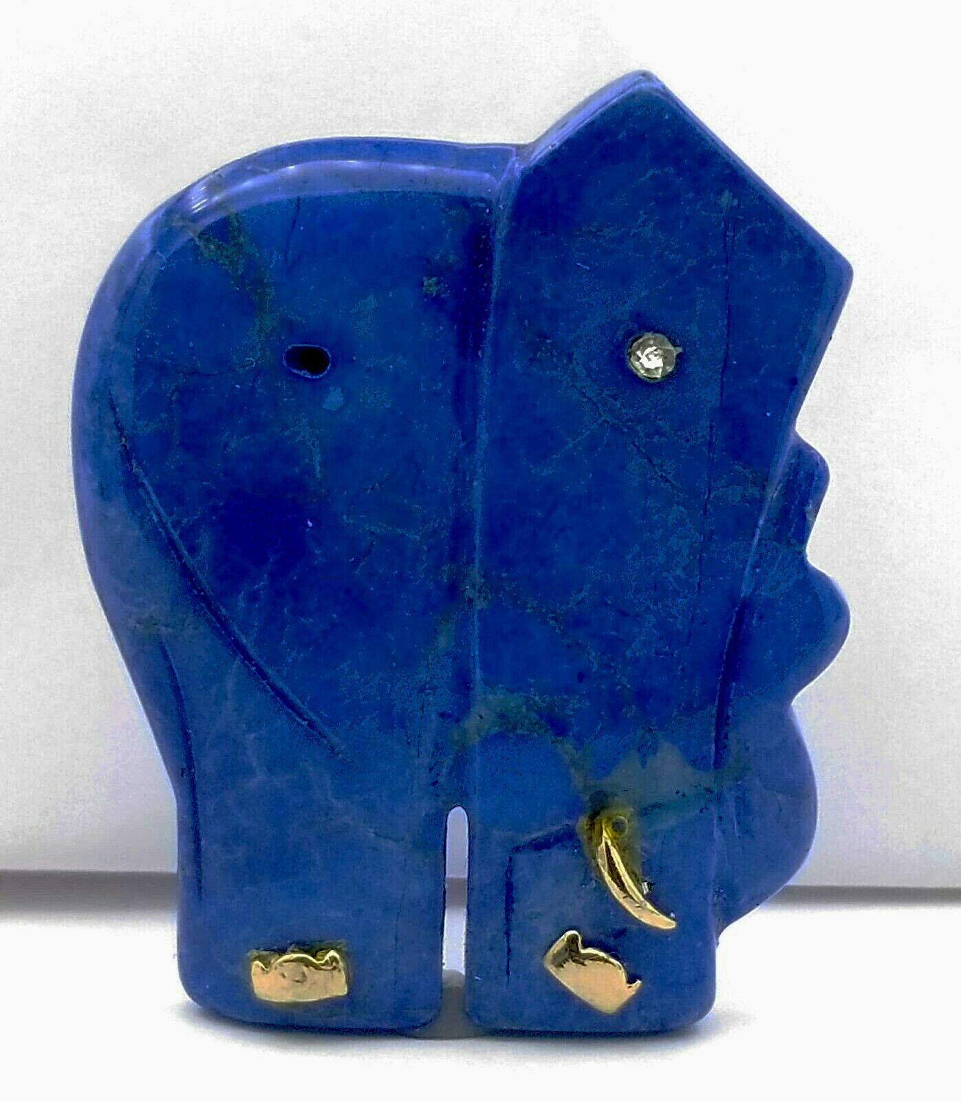 Vintage Large Lapis Lazuli ELEPHANT  Rhinestone Eye Stone Pendant ?  #Fash135