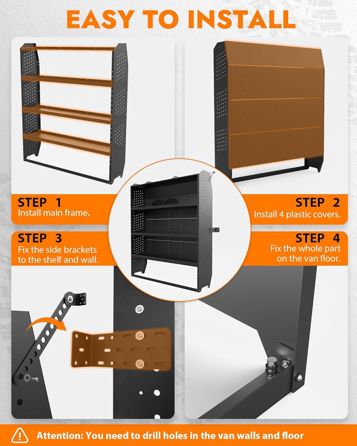 MELIPRON 42''W x 60''H x 13''D Mid/High Roof Steel Cargo Van Shelves Storage