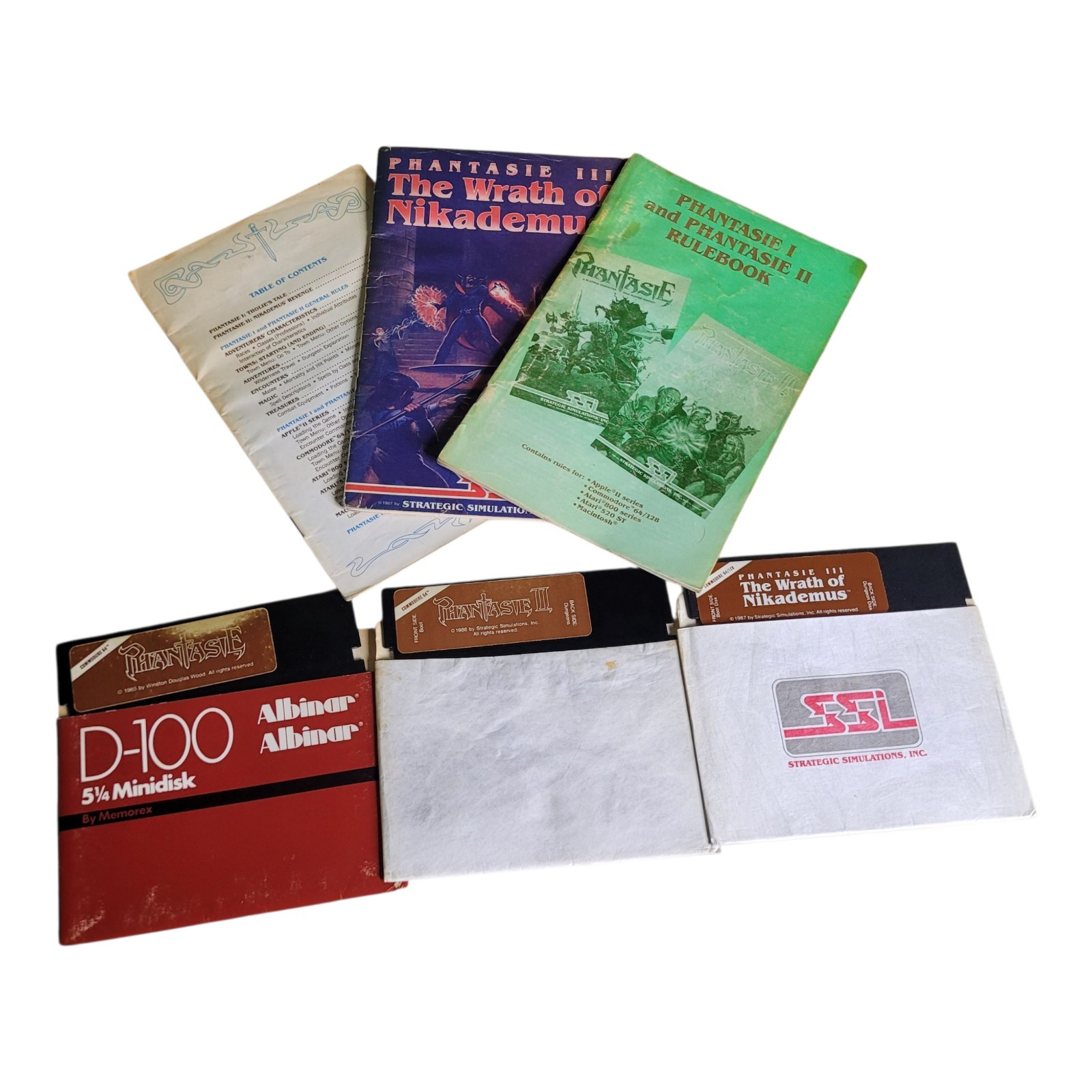 Phantasie I II III SSI Commodore 64 C64 5.25 Disks Manuals Rulebooks Trilogy Lot