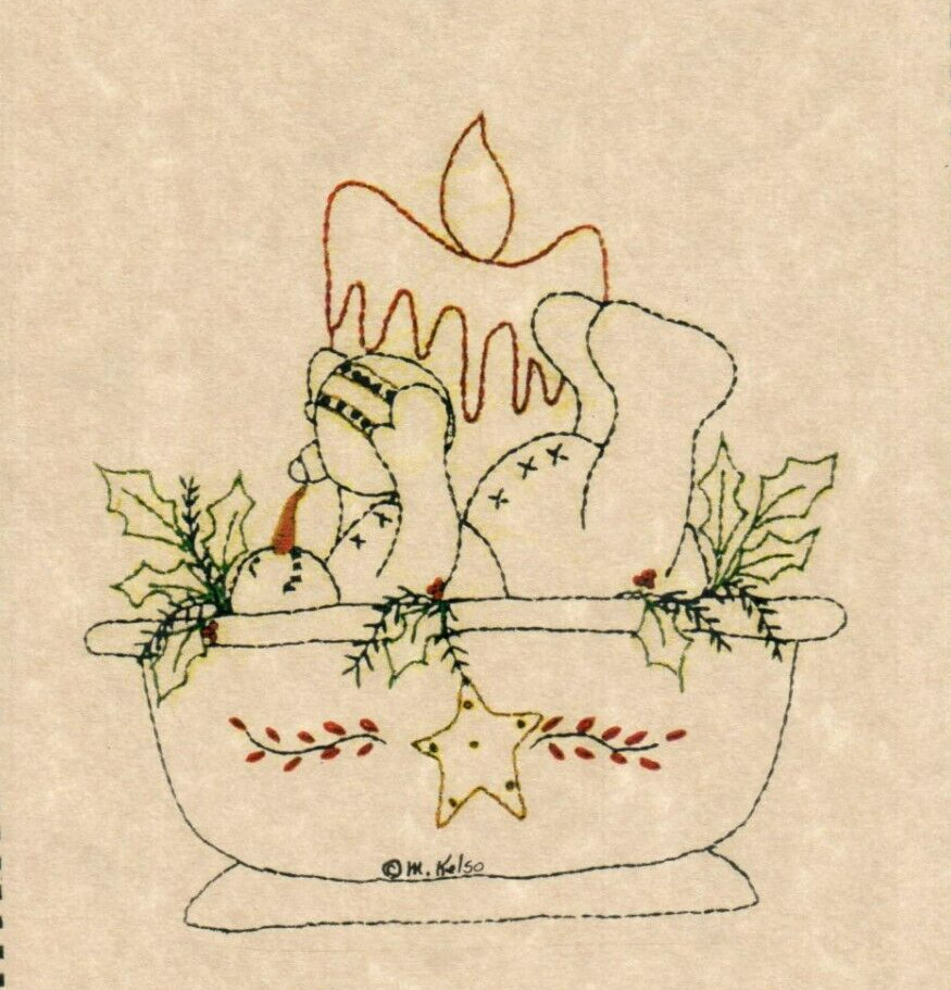 Bowlful of Snow Snowman Embroidered Stitchery Wall Quilt Sewing Pattern