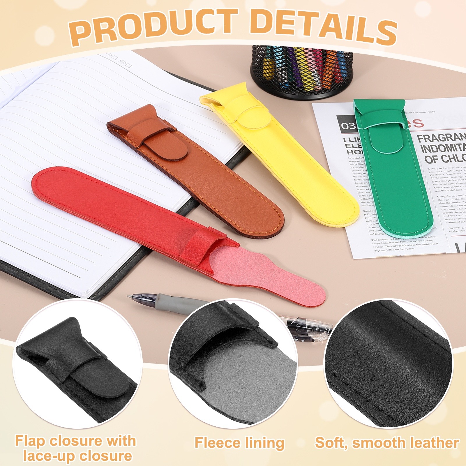 2 Pcs Leather Pen Pouch, Flip Single Pen Case Holder, Black