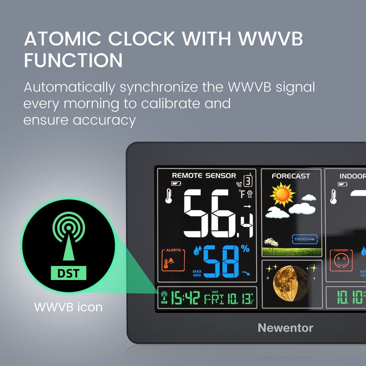 Modern Wireless Weather Station, Color Display, Atomic Clock