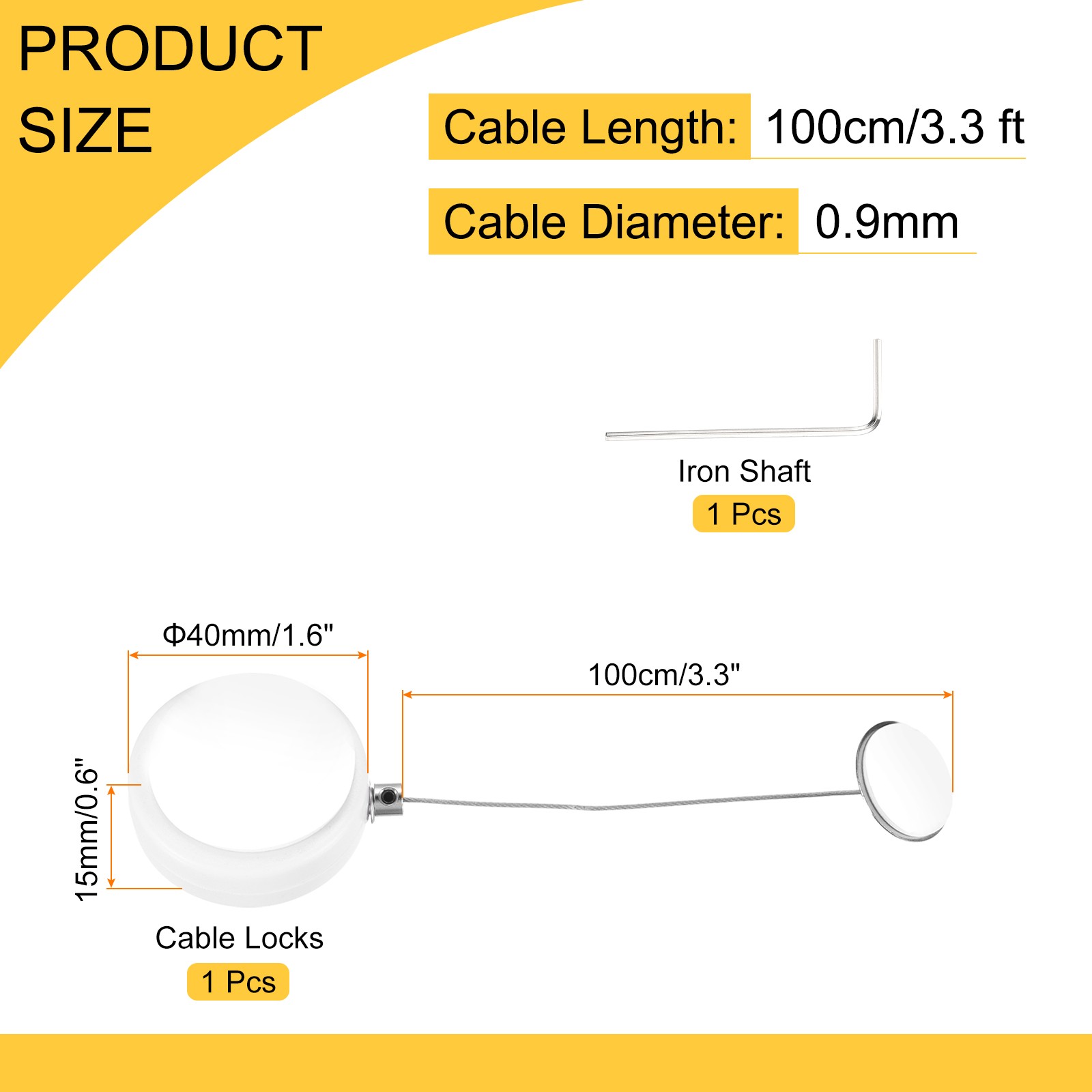 3.3ft Retractable Cable Security Lock with Round Patch Wrench 150 g White