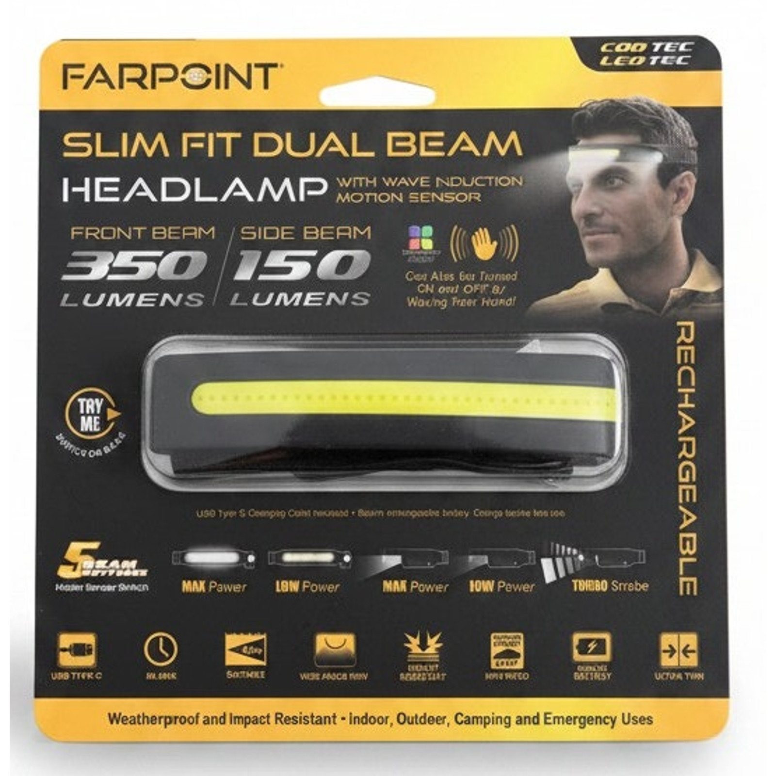 Copied - Farpoint Slim Fit Dual Beam Headlamp — Motion Sensor | New