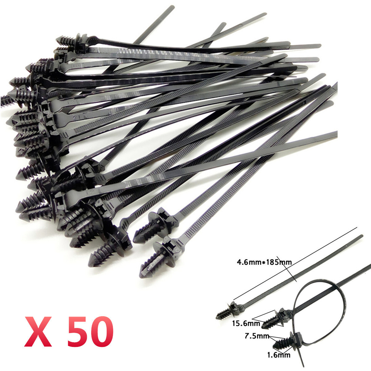 Car Pipe Cable Wiring Harness Fastener Push Clips Straps Wire Tie Released Zip