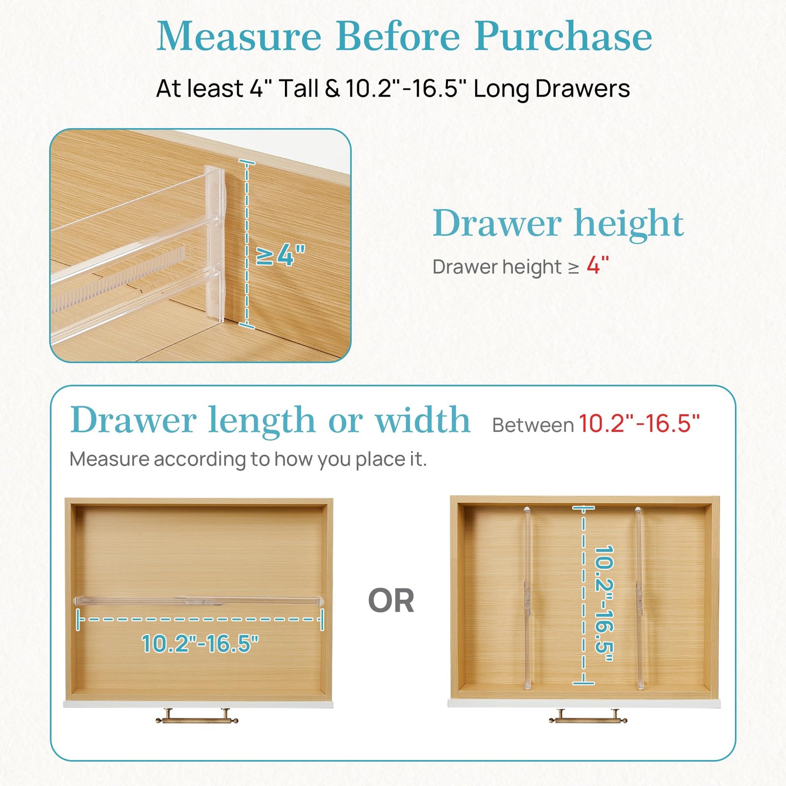 Vtopmart 12 Pack Drawer Dividers For Clothes 4 High 10.2-16.5 Adjustable