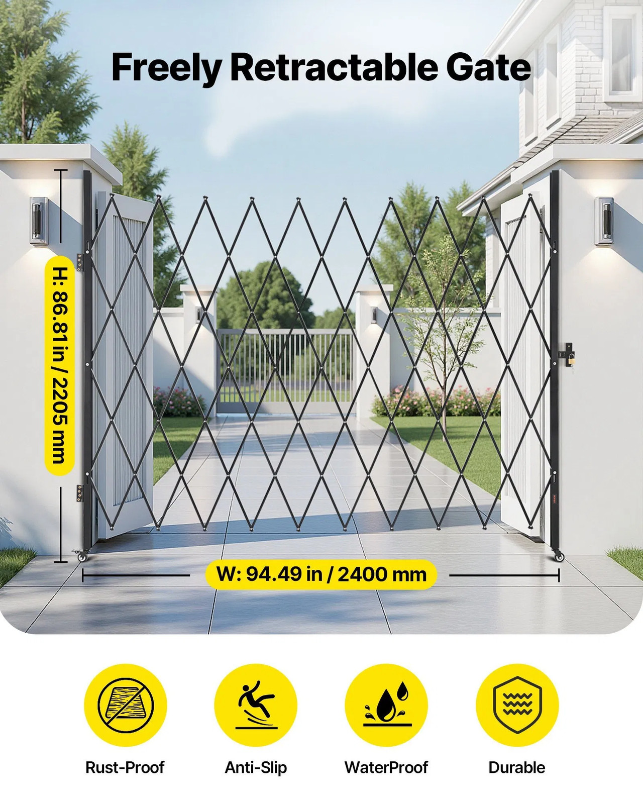 Single Folding Security Gate, Lockable Scissor Gate with 360?° Swivel Caster