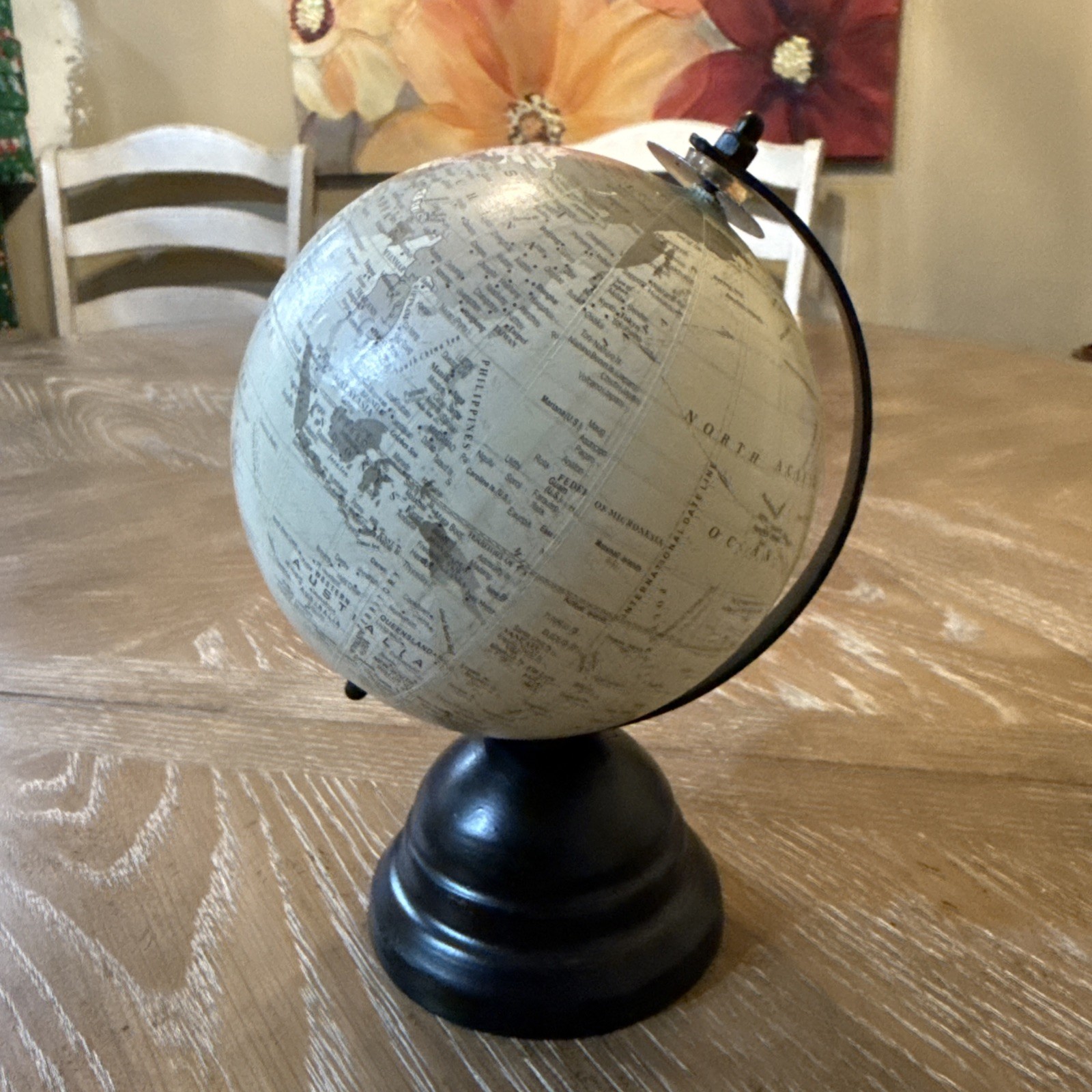 5.5” Wide X 7.75” Tall Spinning World Globe With  Stand Desktop Office Decor
